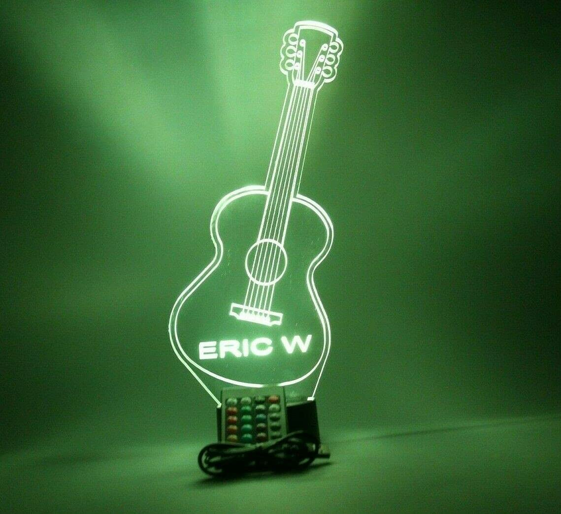 Mirror Mania Guitar Night Light Up Table Lamp Led Personalized Name Engraved Acoustic Lap Guitars Music Instrument - It'S Wow, With Remote, 16 Color Options, Dimmer, Engraved, Guitarist