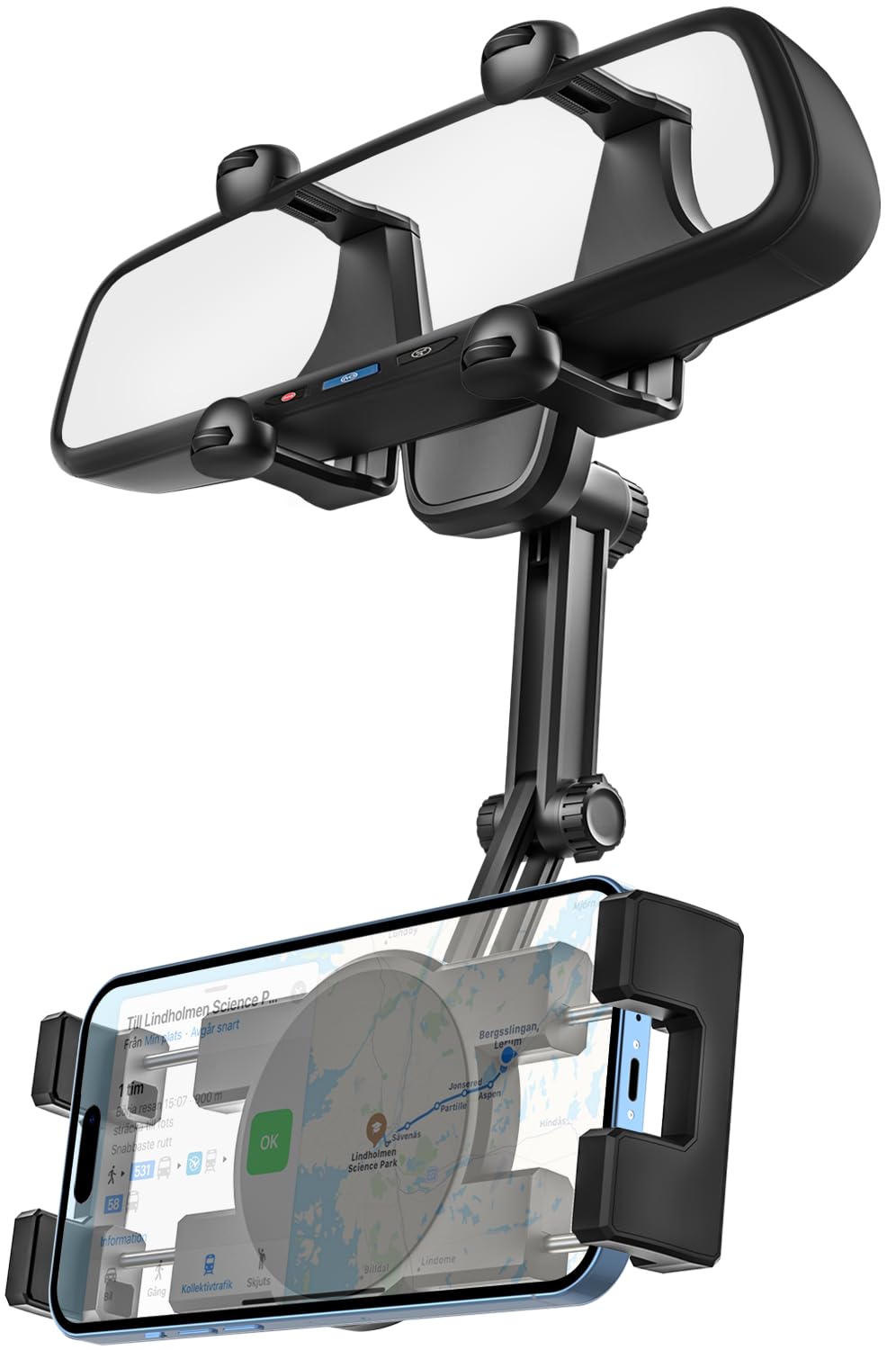 Woleyi Rear View Mirror Car Phone Holder - [Four Claws Anti-Shake] Cell Phone Mount For Car Rearview Mirror With Multifunctional 360° Rotatable & Retractable Universal Clip For Iphone 16 15 14 13 12 Pro Max