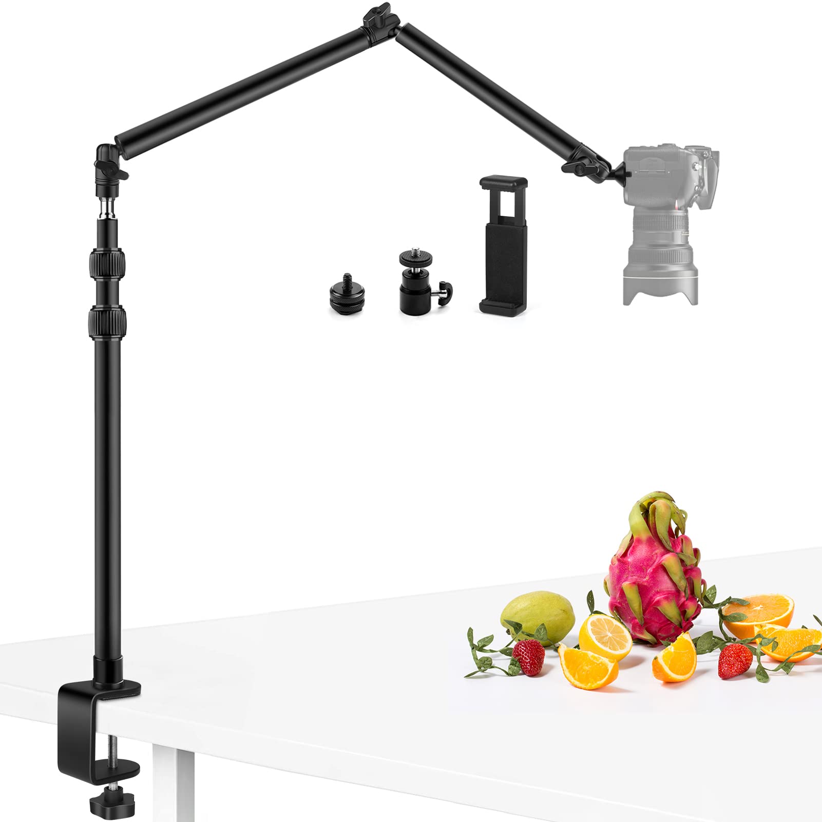 Obeamiu Camera Desk Mount Stand With 24.41'' Detachable Magic Arm, Mount Light Stand With 360° Ballhead, 16.7-40.1'' Tabletop Clamp Stand For Dslr Camera/Fill Lights/Selfies/Live Streaming/Webcam