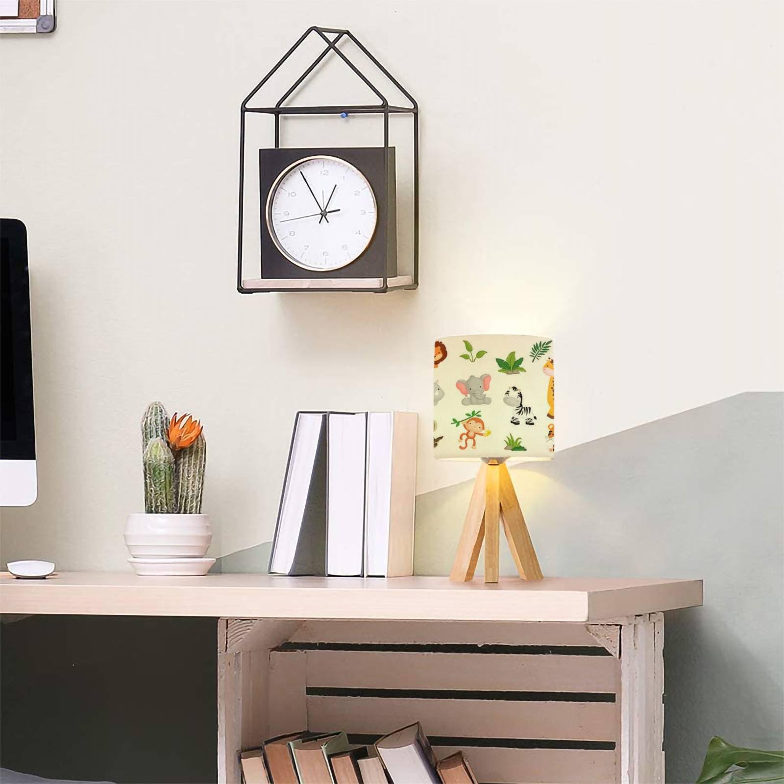 Umibuds Dqwijakx91 Tripod Table Lamp Jungle Animal Set Modern Bedside Dimmable Desk Lamp Wooden Base Fabric Lampshade For Kids Room, Nursery, Bedroom, Living Room