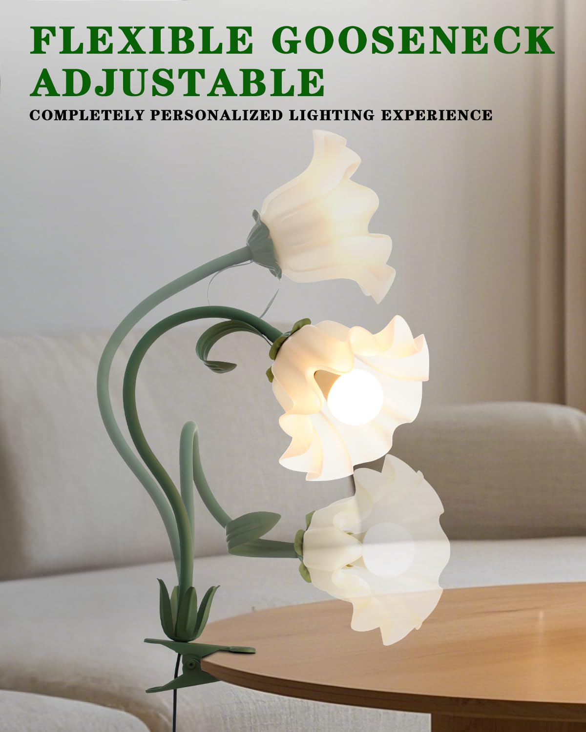 Werfop Flower Lamp Clip On Light, 3 Color Modes Eye-Caring Desk Lamp With Clamp For Bedside, Cute Gooseneck Reading Table Clamp Lamps For Home Office Bedroom Living Room (Green)
