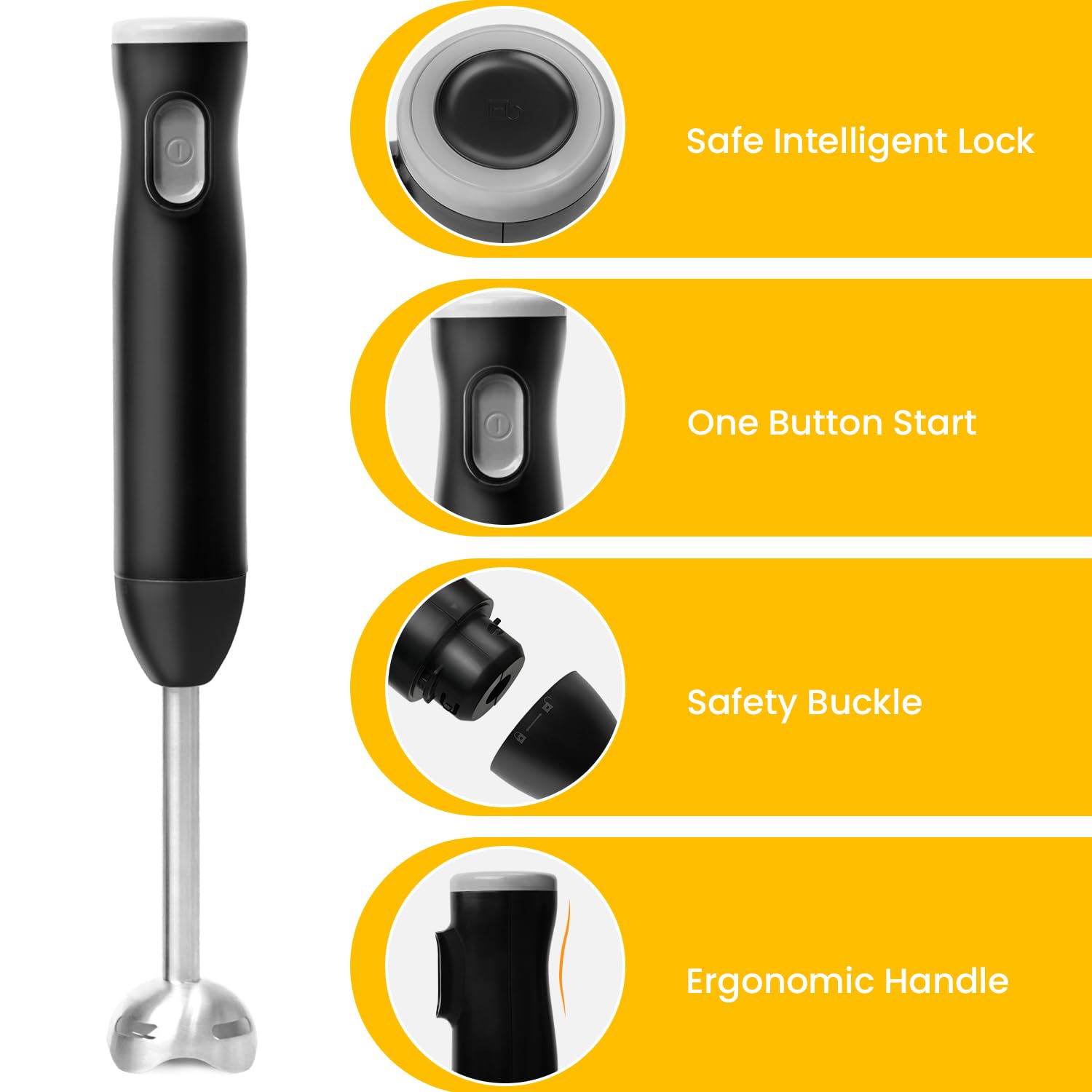 Tumidy Cordless Immersion Blender With Egg Whisk And Chopper, Rechargeable Turbo Mode Hand Mixer, 2-In-1 Heavy Duty Portable Handheld Blender