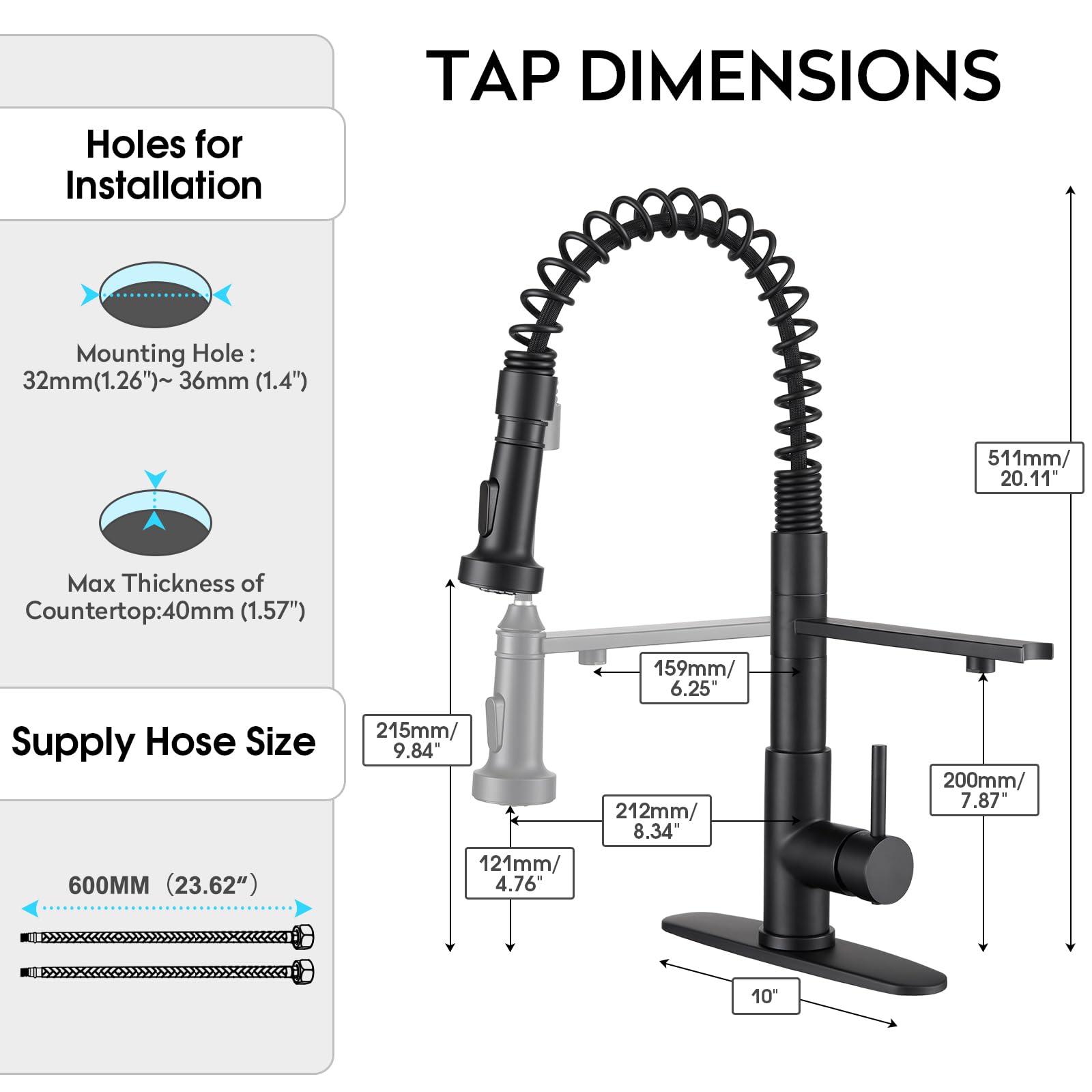 Crea Kitchen Faucets With Water Filter Faucet Buil-In,3 Way Drinking Water Faucet For Kitchen Sink,Black Kitchen Faucet With Pull Down Sprayer,Rotatable Spring Gooseneck Stainless Steel Single Handle