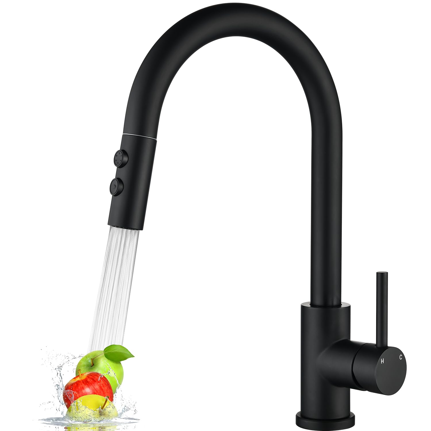 Rainmax Black Kitchen Faucet With Pull Down Sprayer,High Arc Single Handle Stainless Steel Sink Faucet,Suitable For Farmhouse Camper Laundry Rv Bar Kitchen Faucets For 1 Or 3 Hole Kmf008B-3