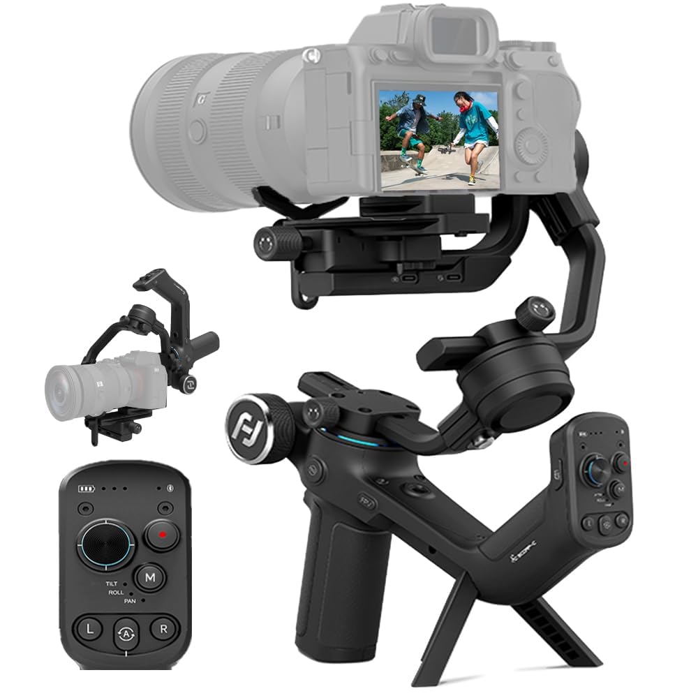 Feiyutech Scorp-C [Official] Camera Stabilizer 3-Axis Mirrorless Gimbal Lightweight Stabilizer,For Dslr Camera,For Sony A7Iv A7S Canon R5 R6 M50 Panasonic Nikon Fujifilm,Max 5.5 Lbs,Cable Control