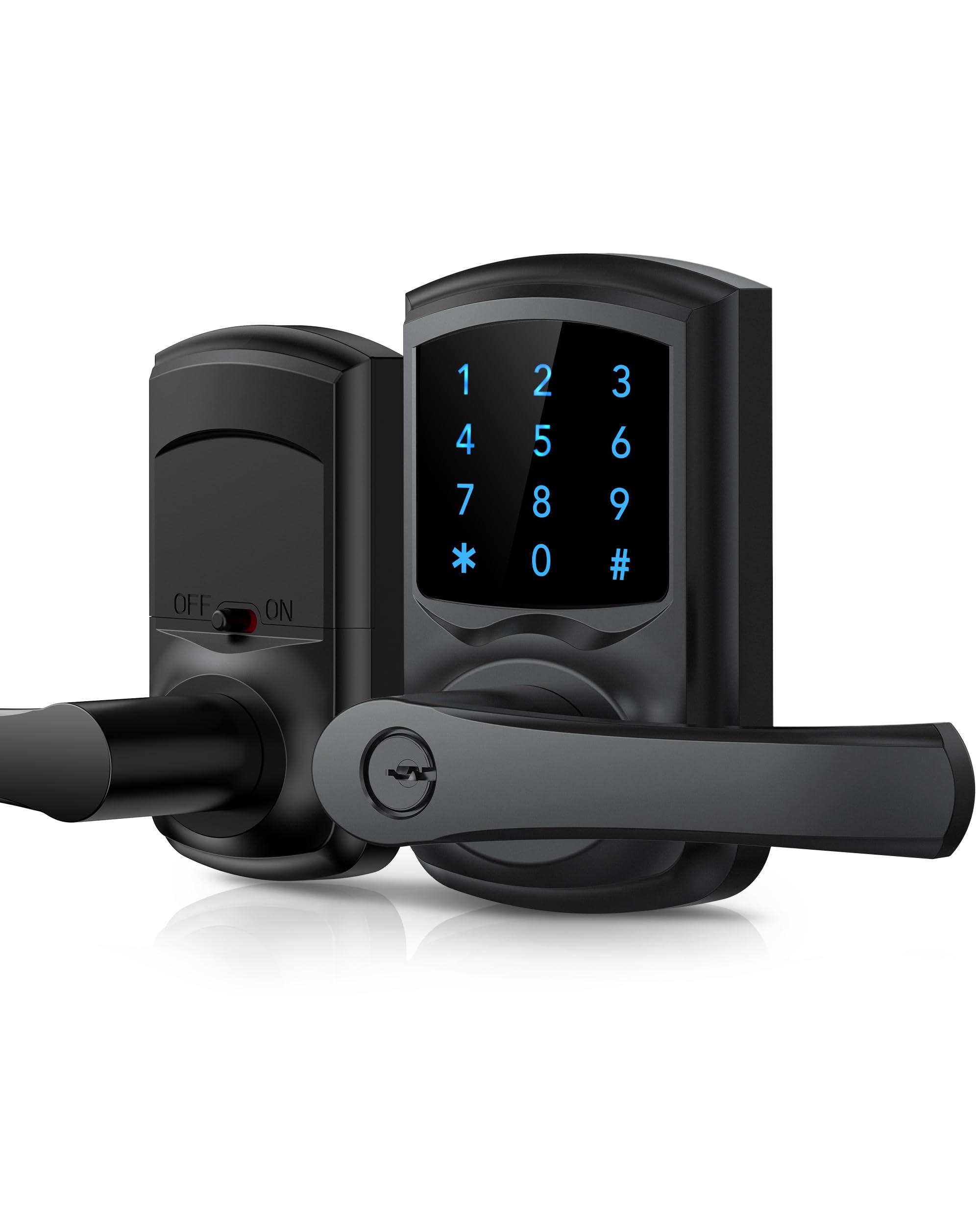 Hidalife Keyless Entry Door Lock, Smart Locks For Front Door, Keypad Door Knob With Handle, Touchscreen, One-Touch Toggle For Passage Mode, Matte Black