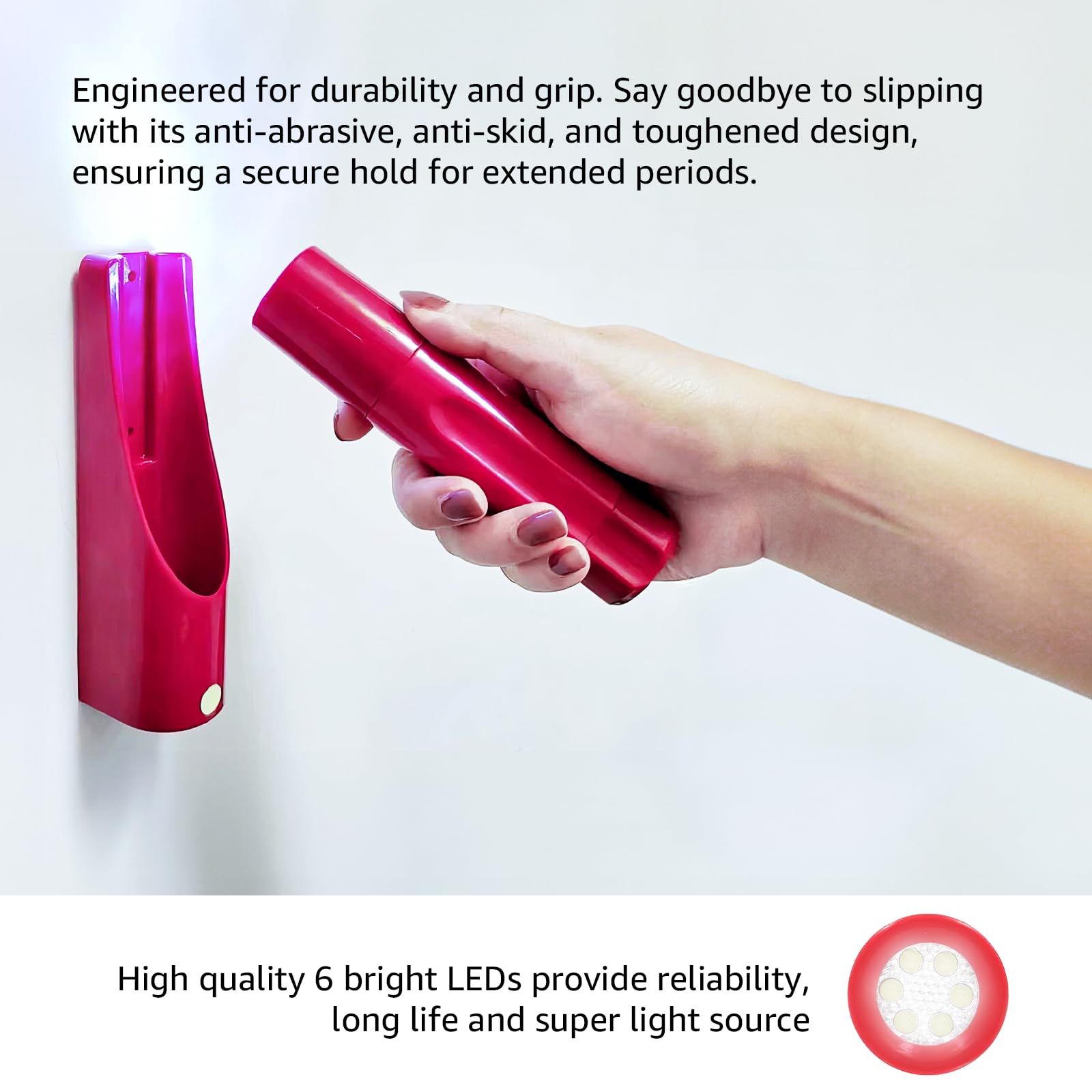 Kinone Led Flashlight, Wall-Mount Led Handheld Light With 6 Ultra Bright Led Ideal For Emergency Preparedness, Power Failure, Outdoor, Camping, Night Light, Red (Red)