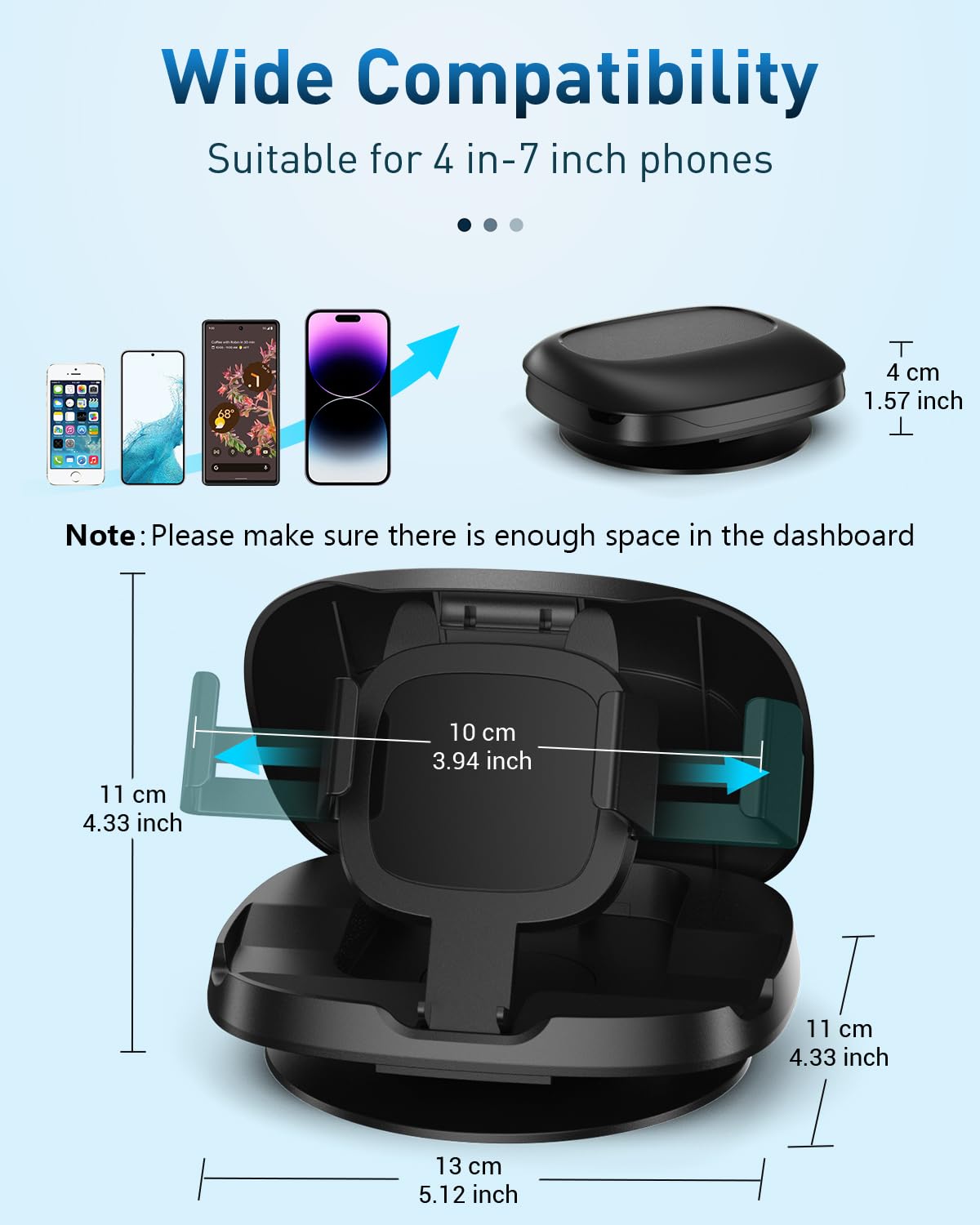 Awelbuy Phone Mount For Car, 360° Rotatable Dashboard Horizontal & Vertical Viewing Cell Phone Holder, Washable Reusable Car Phone Mount, For Iphone Samsung & Smartphones
