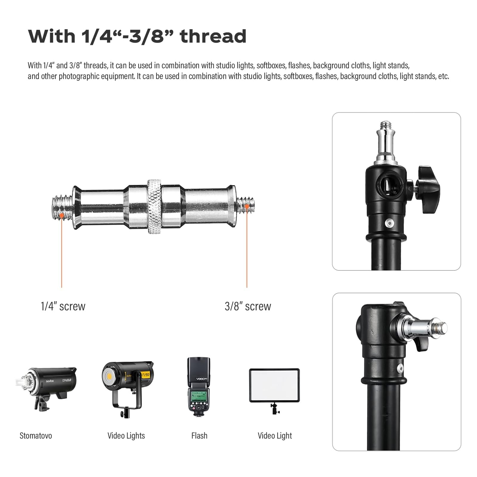Soonpho Photography Extension Boom Arm For Light Stand/C-Stand,2.3Ft To 4.9Ft Ajustable Crossbar Holding Arm With 1/4" To 3/8" Screw