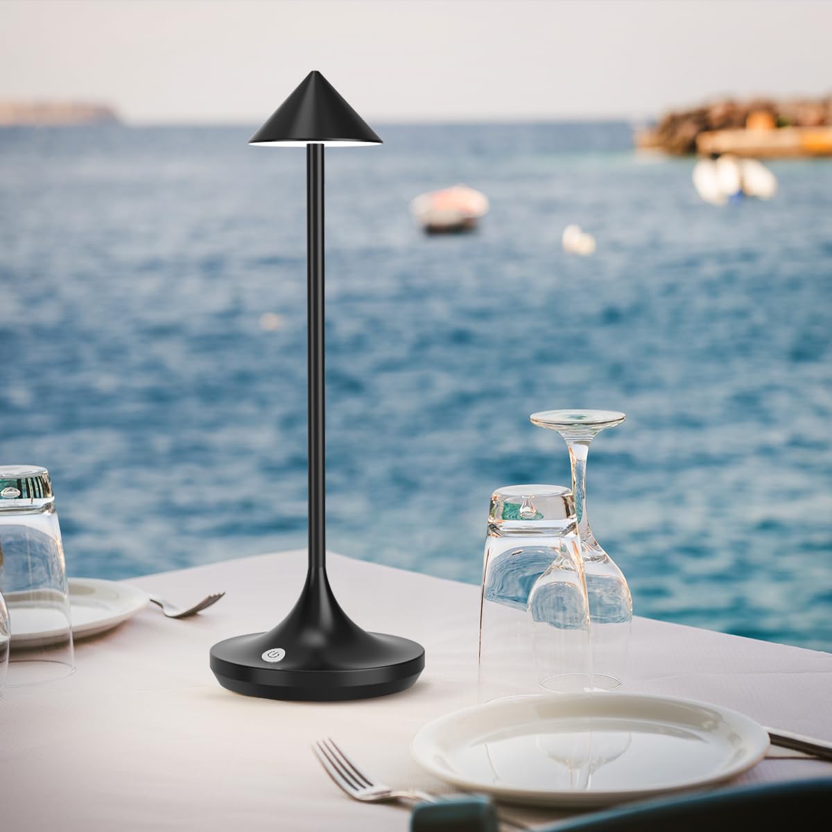Bravzurg Cordless Led Table Lamp, 6000Mah Rechargeable Battery Operated Table Lamps, Modern & Portable, Dimmable, Wireless Small Desk Lights For Outdoor Restaurant Home Bedside – Black