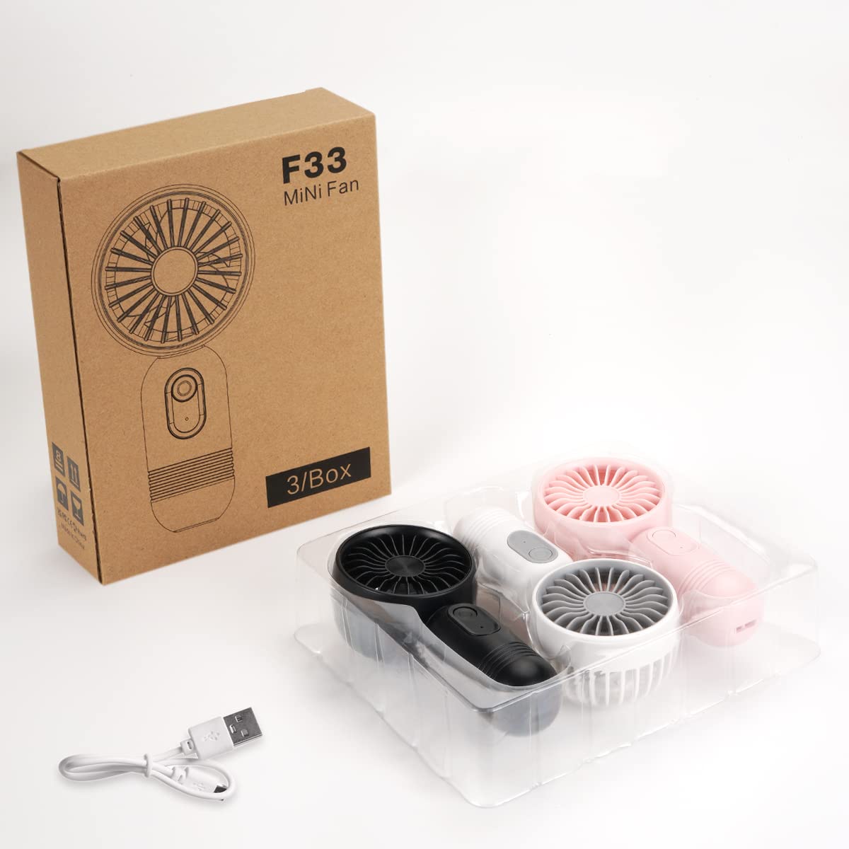 Mini Portable Fan 3 Pack, Cute Handheld Battery Operated Lightweight Small Personal Fan With 3 Speed