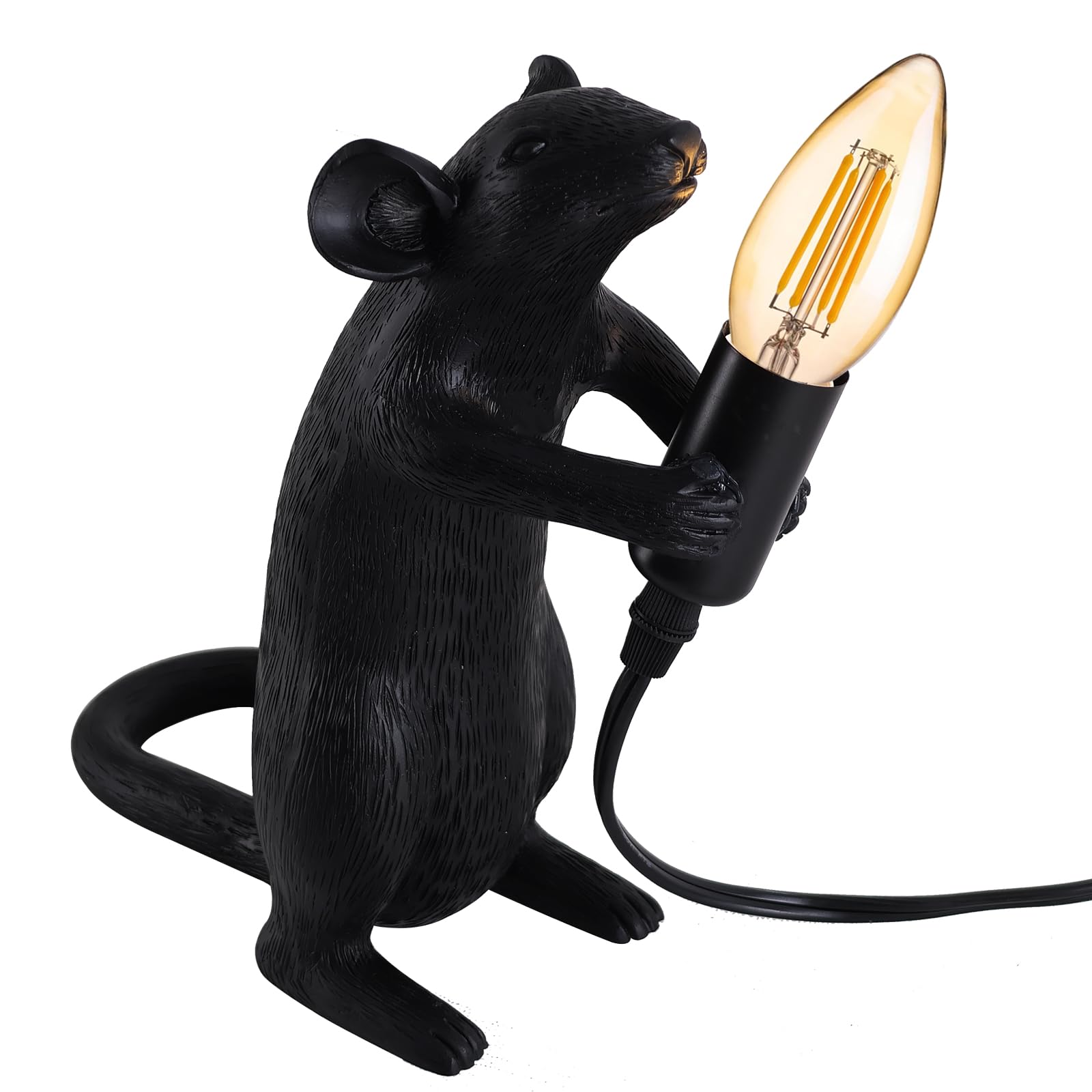 Jorunhe Resin Mouse Table Lamp,Large Mouse Animal Desk Light, Creative Desk Lamp Lighting Fixture For Living Room, Bedroom, Office, And College Dorm Decor (Black)