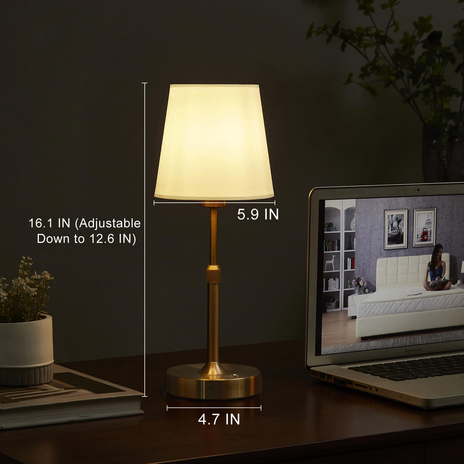 Butastur Cordless Table Lamp, 5200Mah Rechargeable Battery Operated Lamp, Small Touch Lamps For Nightstand With Stepless Dimming, Portable Battery Powered Table Lamps For Living Room, Bedroom (Gold)