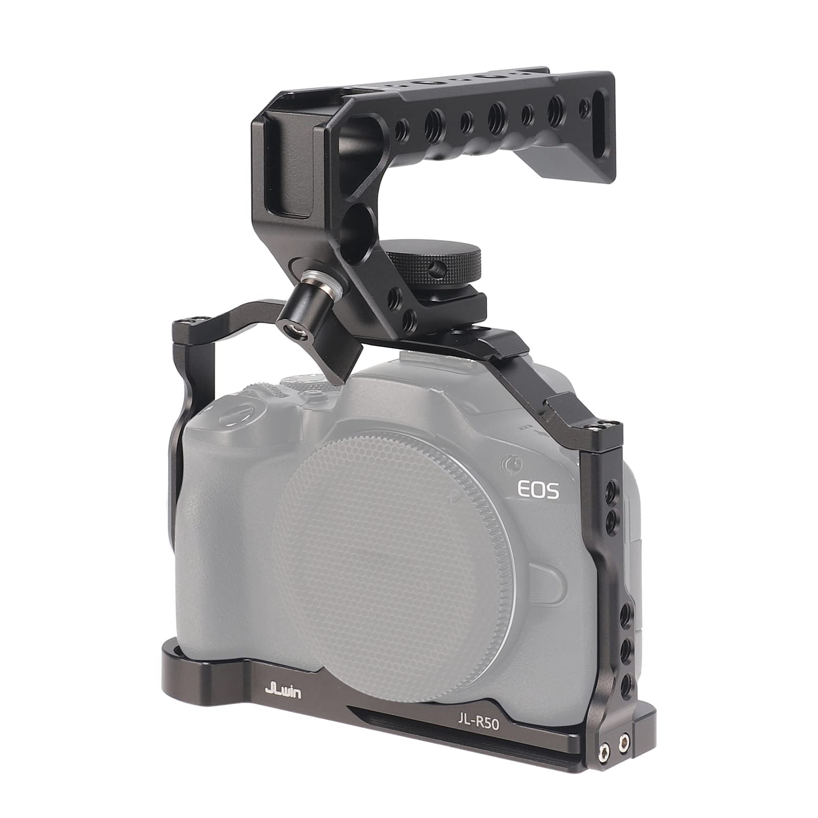Focusfoto Camera Cage With Top Handle Grip Kit For Canon Eos R50 Mirrorless Vlogging Camera, Aluminium Video Stabilizer Rig With Nato Rail, Cold Shoe, 1/4"Screw Mount, 3/8"-16 Locating Holes For Arri