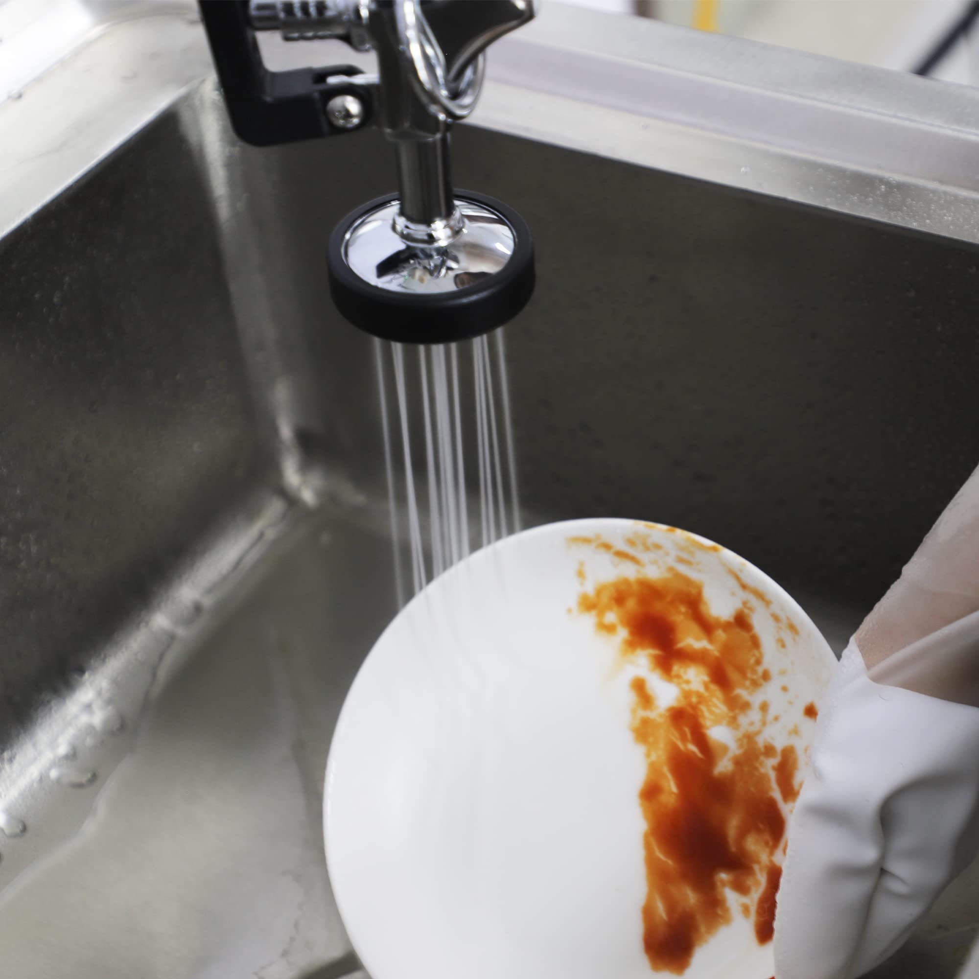 Ms Commercial Kitchen Sink Faucet With Sprayer 4-8 Inch Adjustable Center Deck Mount 25'' Height Brass Pre Rinse Unit With Spray Valve And 8 Inch Add On Spout Fit For Restaurant Hotel Laundry Sink