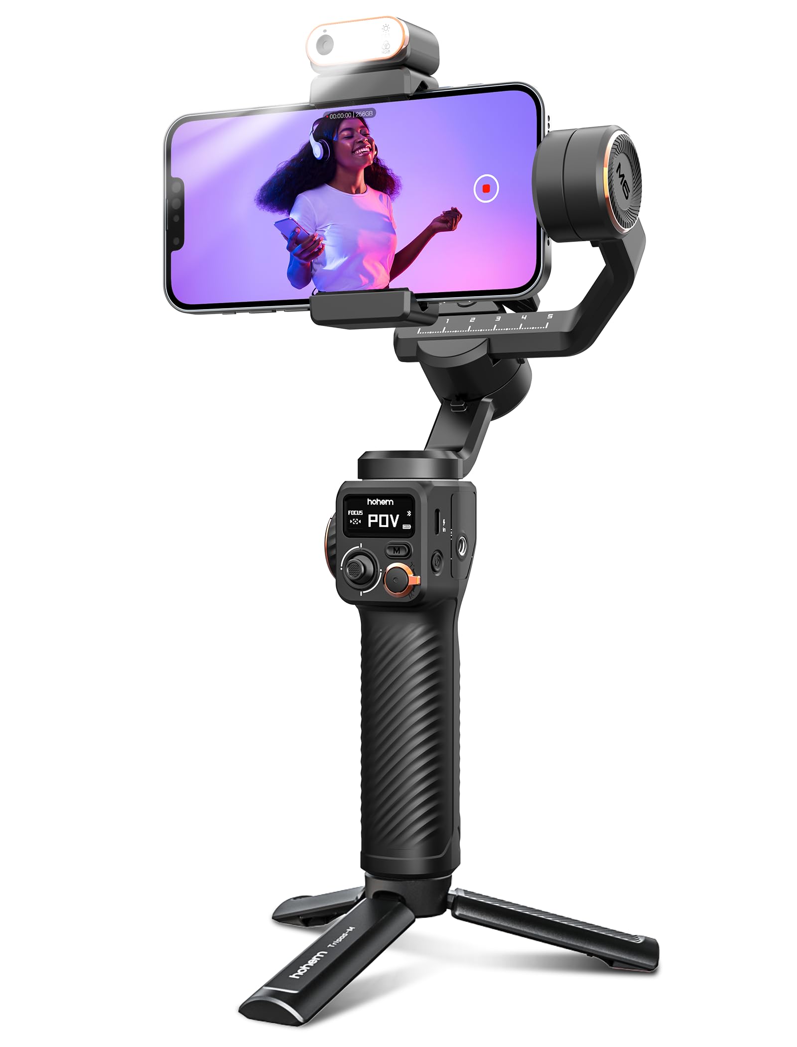 Hohem Isteady M6 Kit Gimbal Stabilizer For Smartphone, 3-Axis Phone Gimbal With Ai Tracking, Magnetic Fill Light, 18H Long Lasting Battery Stabilizer For Iphone & Android, Ideal For Video Recording