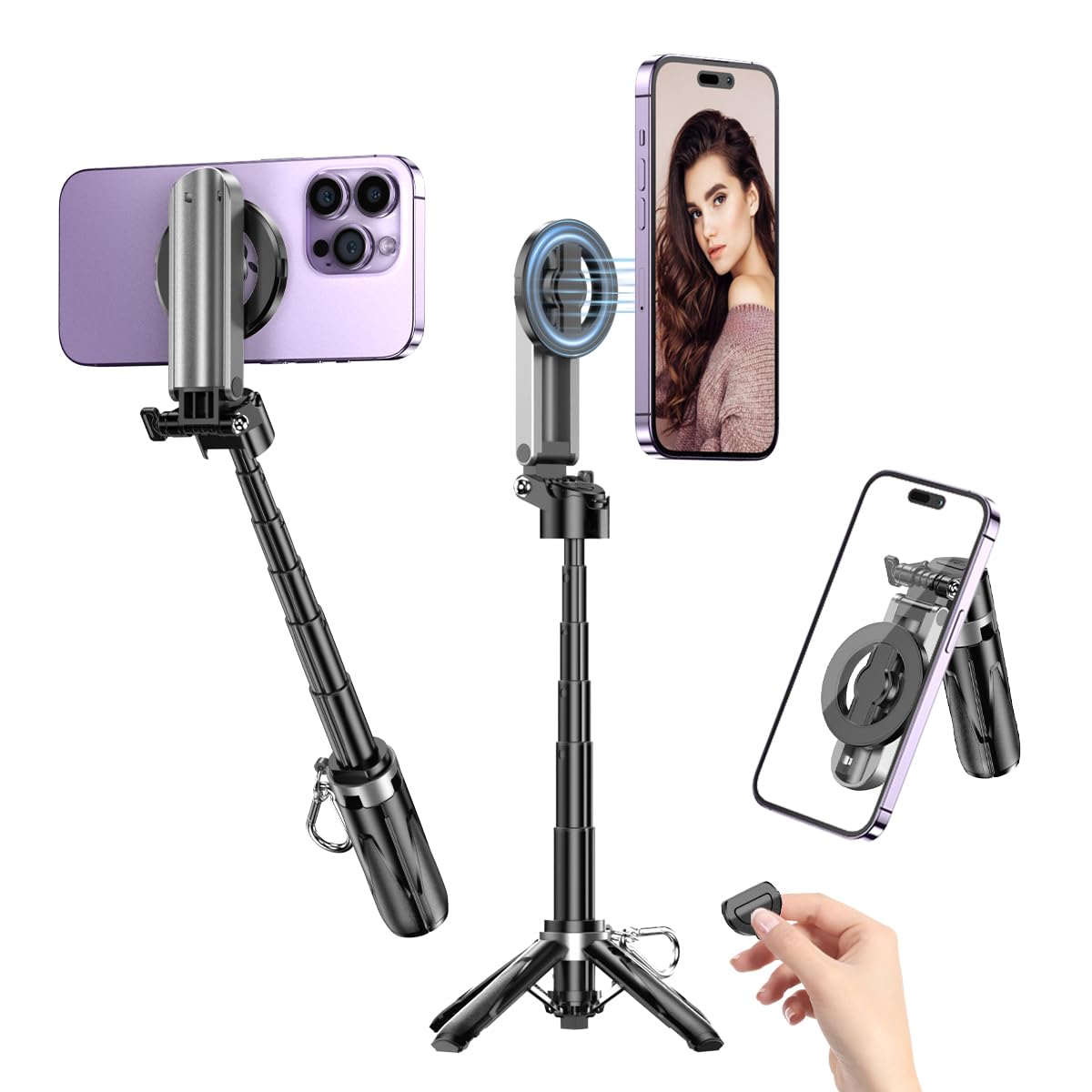 Xo Simple Is Beauty Magnetic Tripod For Iphone With Remote Control,4-In-1 Portable Selfie Stick With Extendable Stand,Phone Travel Tripod For Iphone 16 15 14 13 12 Pro Max Mini