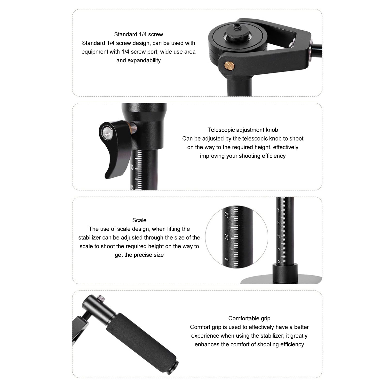 Multizenic Video Camera Stabilizer Height Adjustable Slr Handheld Anti Shake Shock Absorption With Quick Balancing Telescoping Bar 30 40Cm For Professional Video Shooting