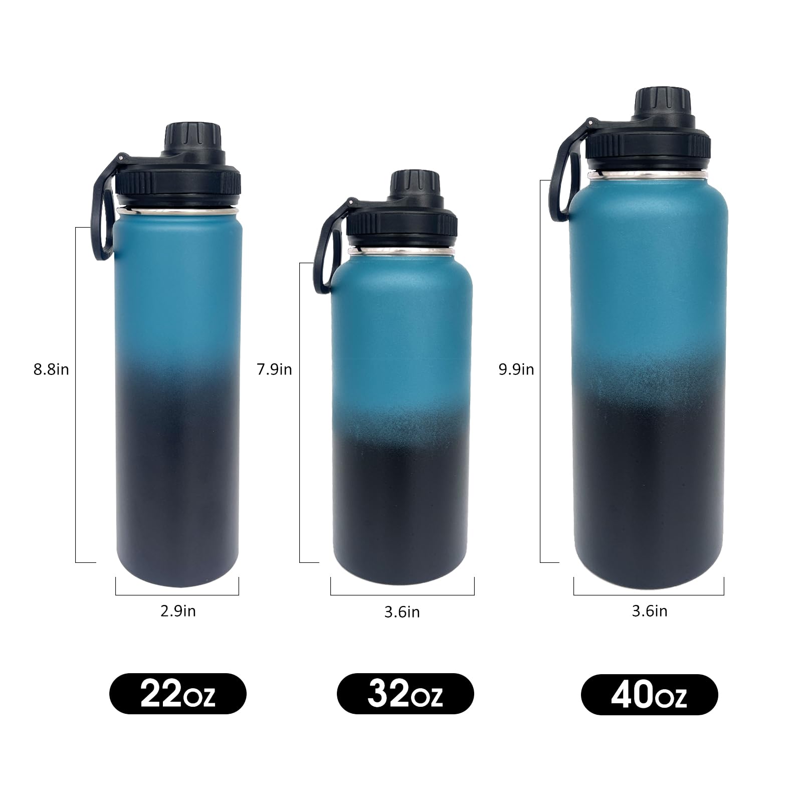 1Pack 32 Oz Insulated Water Bottle With Straw, Stainless Steel Sports Water Cup Flask With 2 Lids