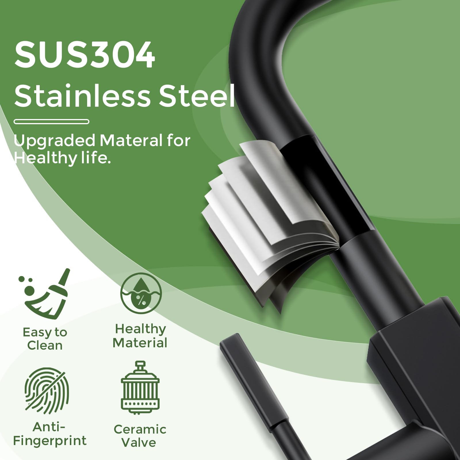 Hurran Waterfall Kitchen Faucet With Pull Down Sprayer,Stainless Steel Kitchen Sink Faucet With 4 Modes(Sweep/Stream/Waterfall/Sprayer),360° Swivel Modern Faucet For Kitchen Sink, Matte Black