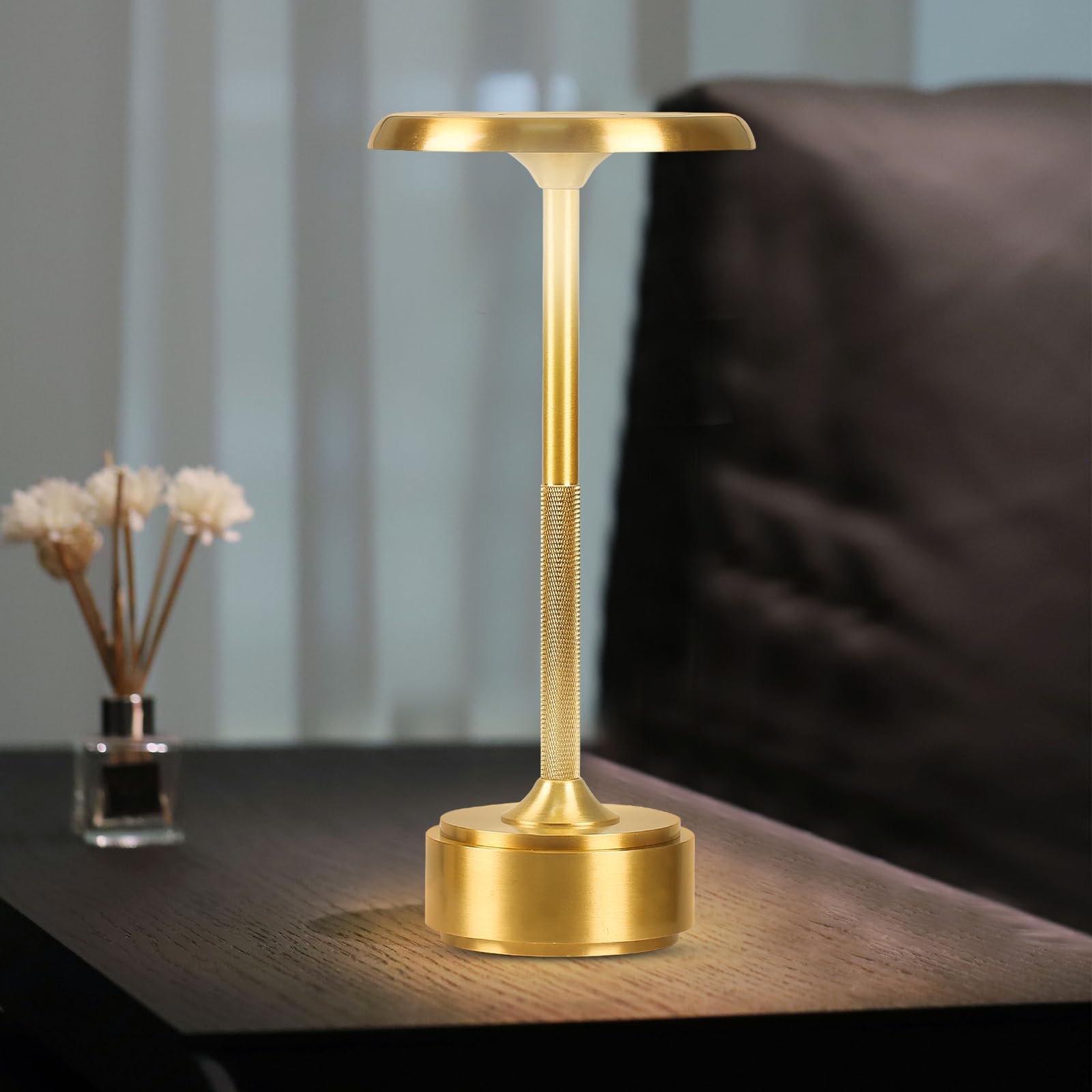 Mkiiach Portable Rechargeable Table Lamp With Stepless Dimming, 5200Mah Battery, Usb-C Charging, 20%/50%/100% Brightness Adjustable, 8-20H Runtime, Compact Desk/Bedside Lamp For Home & Travel (Gold)