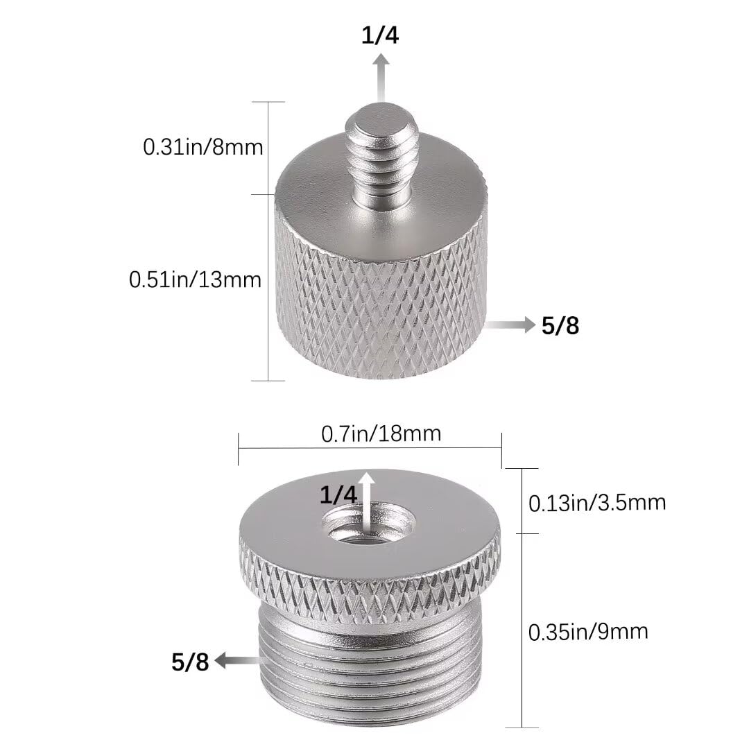 Savita Mic Stand Adapter Kit Includes 1 Piece 1/4 Female To 5/8 Male Screw Thread Adapter 1 Piece 5/8 To 1/4 Screw Thread Adapter Tripod Screw Adapter For Camera Monitor Microphone Stand (Silver)