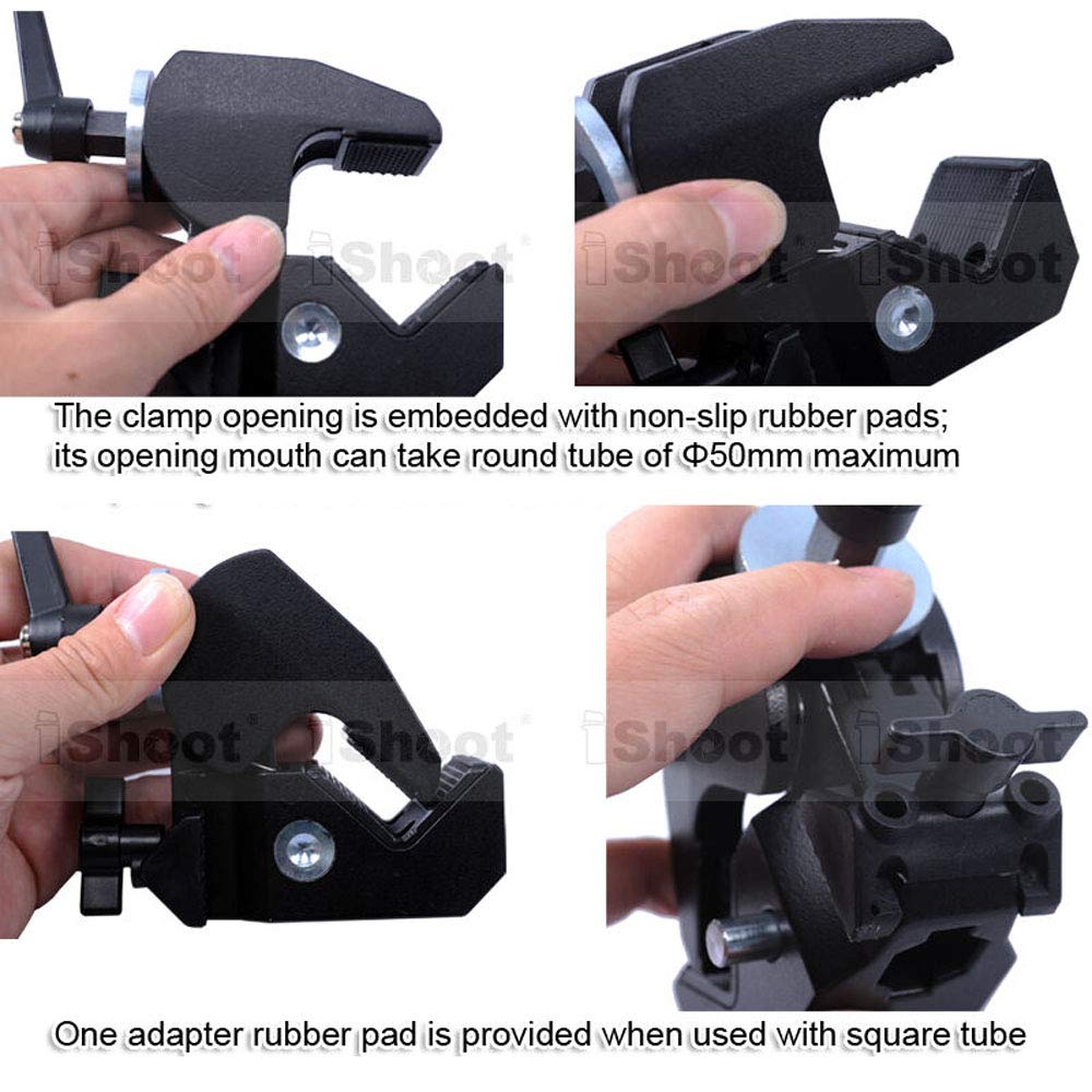 Ishoot Super Strong Universal Metal Photo Photography Camera Crab Clamp Holder For 5Cm Round Tubes Tripod Light Stand Boom & 3Cm Square Tube Desk Bookshelf Wooden Board