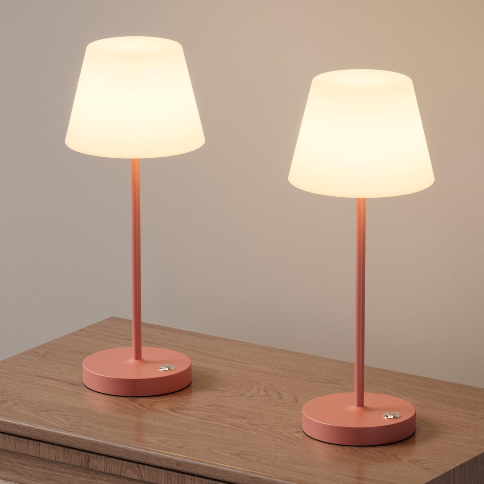 Coinmit 2 Pack Battery Operated Table Lamps, 6000Mah Cordless Battery Powered Desk Lamp, Modern Led Outdoor Waterproof Acrylic Table Lamps (Pink)
