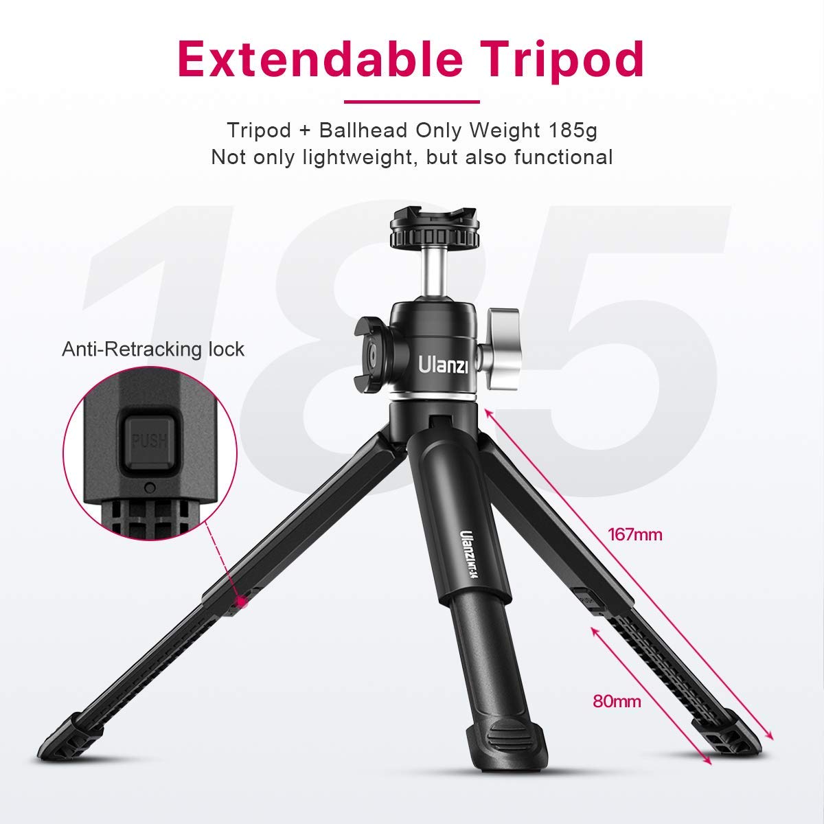 Ulanzi Mini Camera Tripod With 360° Ball Head & Cold Shoe, Extendable Small Selfie Stick Tabletop Tripod Stand Handle Grip For Camera Iphone 11 Canon G7X Mark Iii Sony Zv-1 Rx100 Vii A6600 Vlogging