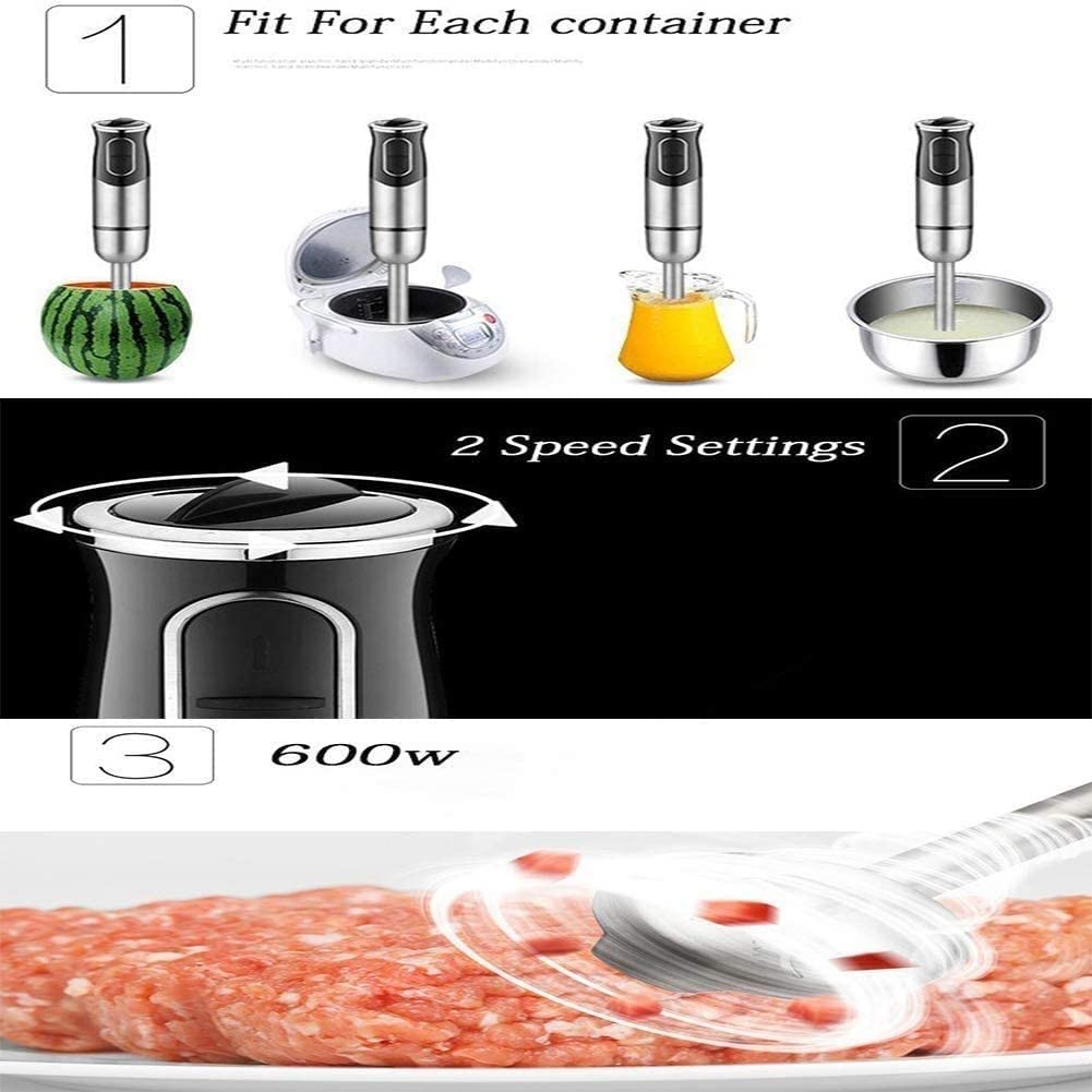 Kaabeto Home Hand Blender, Smart Stick 600W, 2 Speed And Turbo Mode, Handle, With Whisk, Chopper/Grinder Bowl And Beaker/Measuring Cup