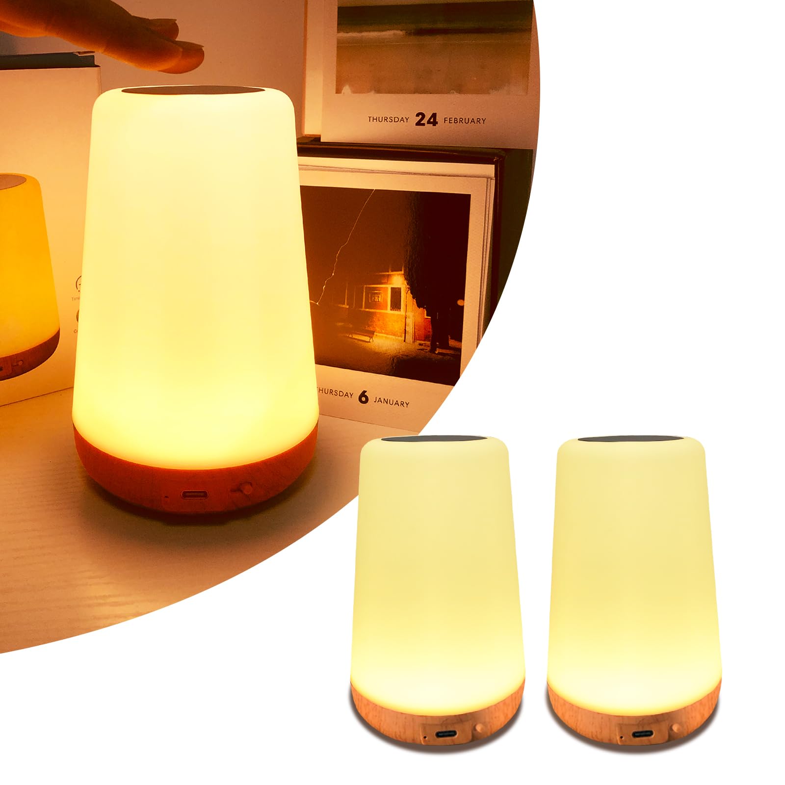 Tlaotniy Baby Night Light, Dimmable Touch Lamp For Nursery, Portable Rechargeable Bedside Table Lamp For Bedroom, 5 Brightness&13 Rgb Colors, Night Lamp For Kids Living Room Bathroom Hallways 2Pack