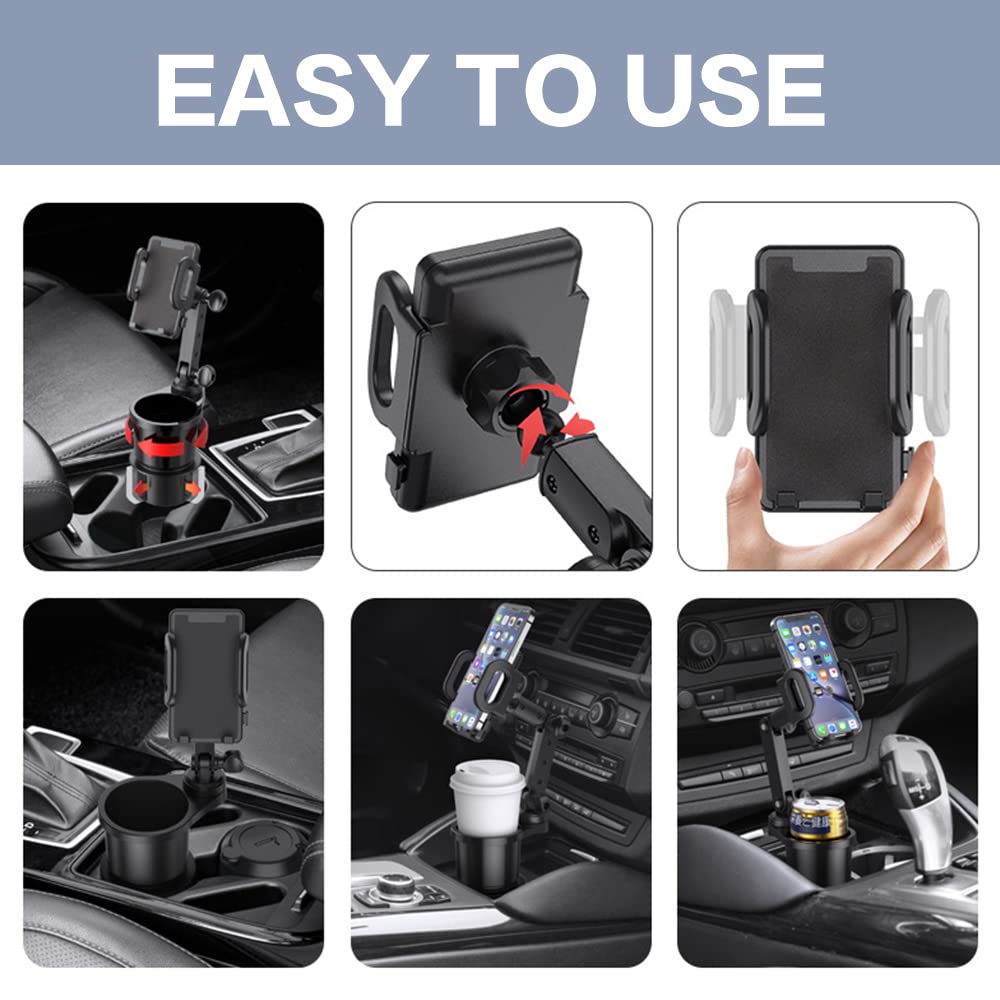 Reswish Car Cup Holder Phone Mount, Universal Auto Cell Phone Stand With Drink Expand Cup Holder,2 In 1 Multifunctional Car Cup Holder Expander With 360° Rotation Phone Mount