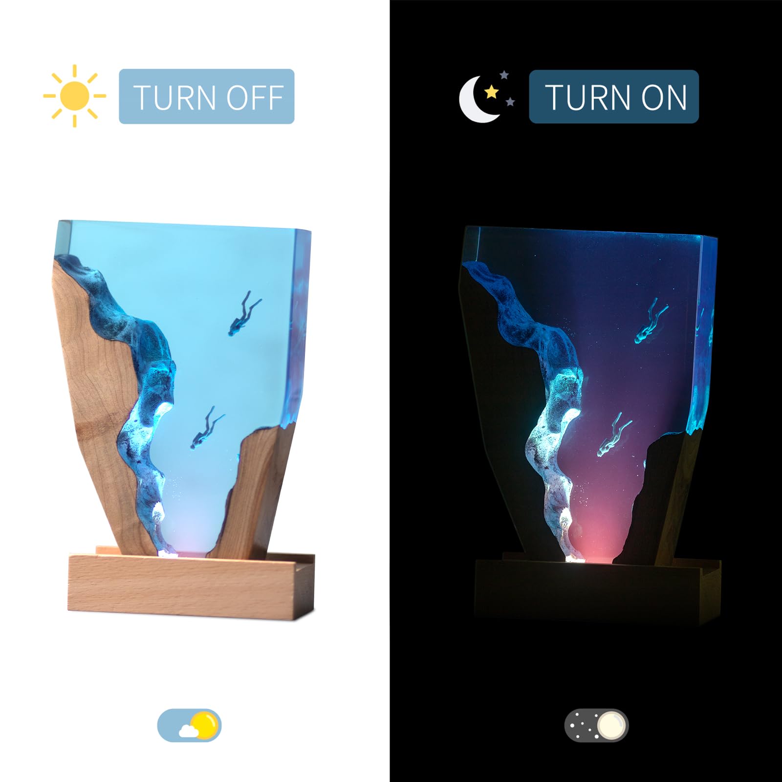 Eletriace Epoxy Resin Diver Lamp, Diver Ocean Lamp,Handmade Home Decor Bedside Nightlight, Unique Resin Lighting, Nightstand Decorations For Bedroom, Suitable For Holidays（6Inch-Two Divers