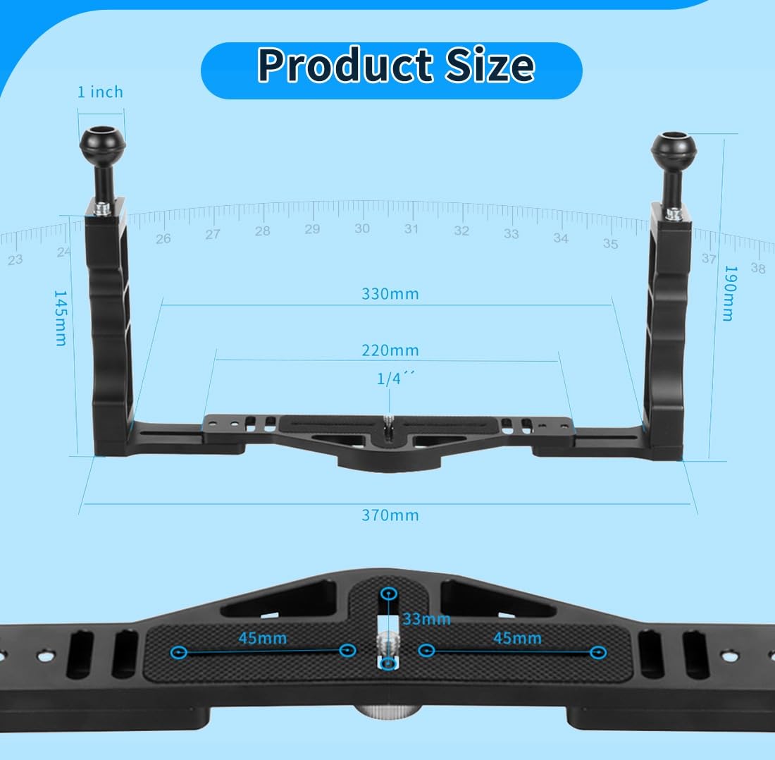 Novelgoal Dual Handle Tray Stabilizer Rig Aluminum For Underwater Camera Housing Case Diving For Hero 13 Action Camera Base Mount Bracket (Black)