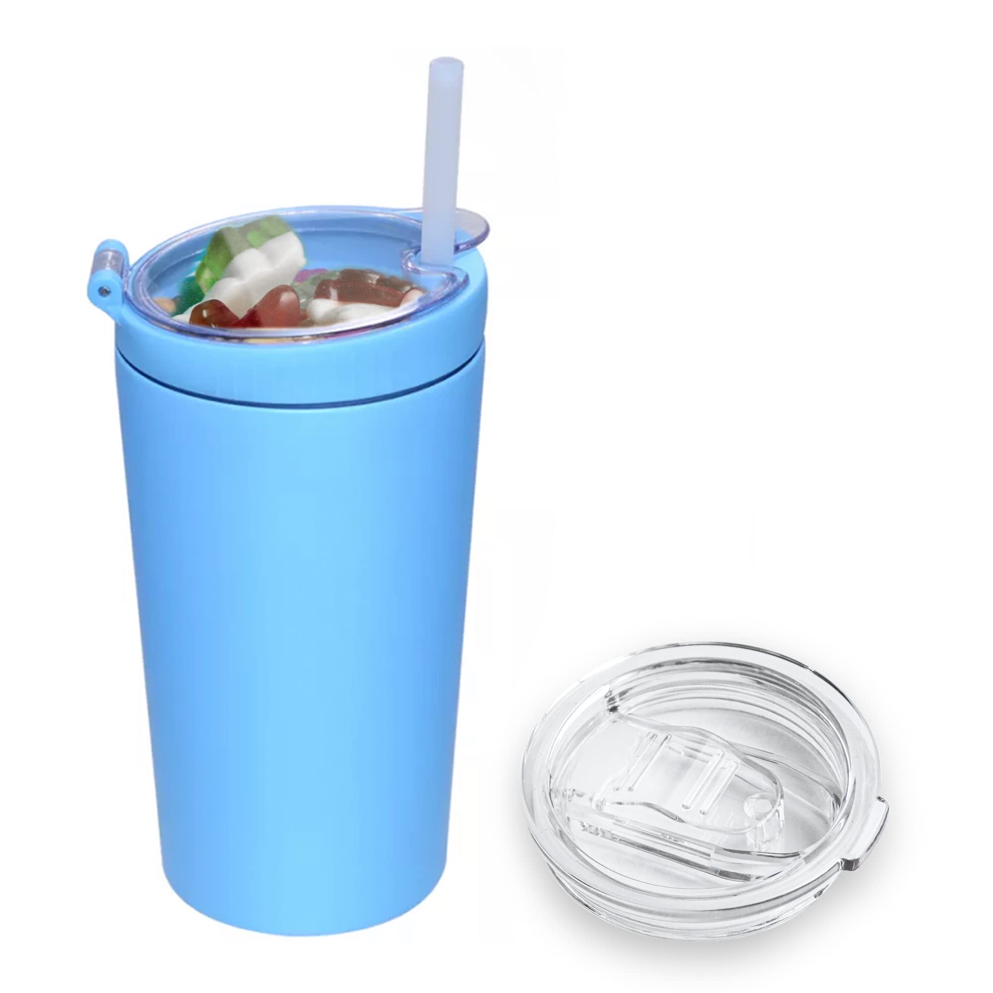 Snack Tumbler With Lid And Straw, Stainless Steel Insulated 2-In-1 Travel Coffee Mug