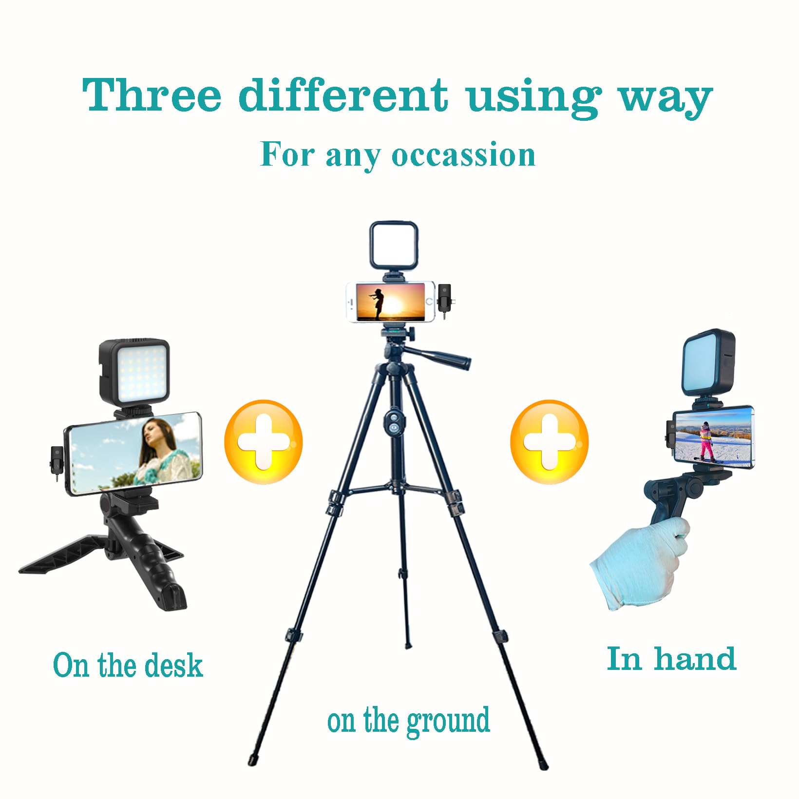 Carrotech For Iphone Vlogging Kit, Vlogging Kit For Andriod Phone With Two Tripods Rgb Light Lavalier Microphone Remote For Youtube Tiktok Content Creator (Total Height 20 In To 50 In)