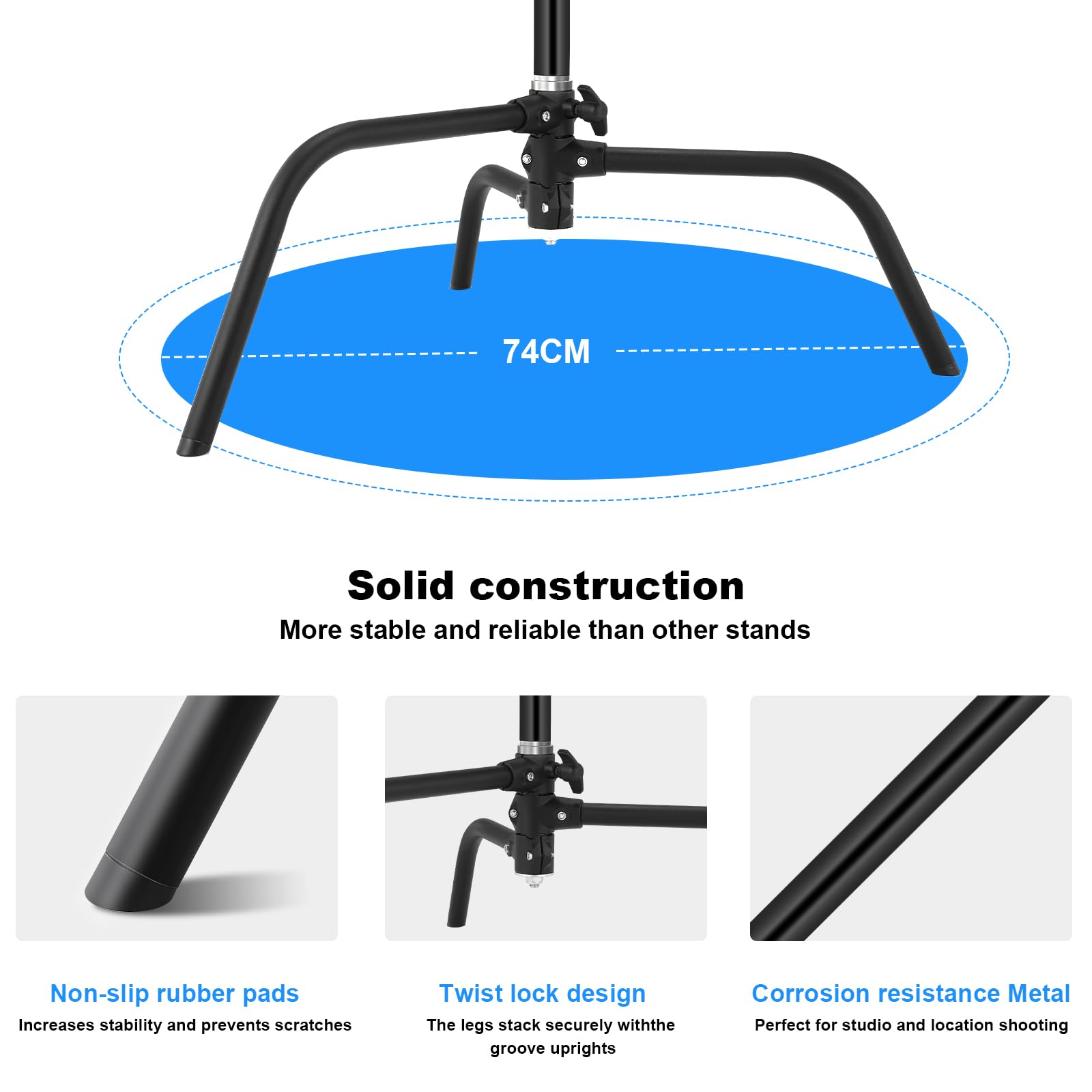 Soonpho Heavy Duty C Stand With Boom Arm,Black Stainless Steel Tripod Base Adjustable Photography Light Stand With Grip Head/Sand Bag For Lighting,Overhead Shooting,Reflector,Softbox,Umbrella...