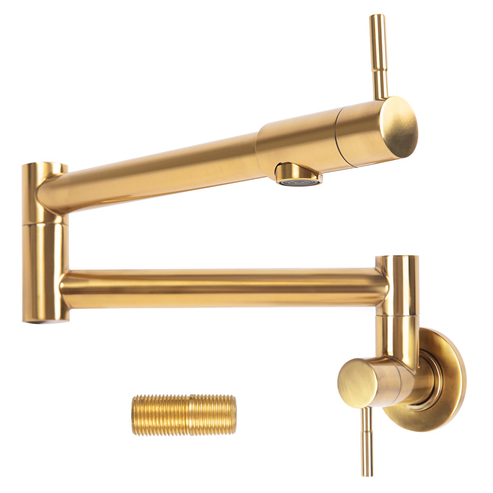 Heaorld Pot Filler Faucet Brushed Gold, Wall Mount Kitchen Faucet Over Stove 304 Stainless Steel, Commercial Folding Stove Faucet With Double Joint Swing Arms