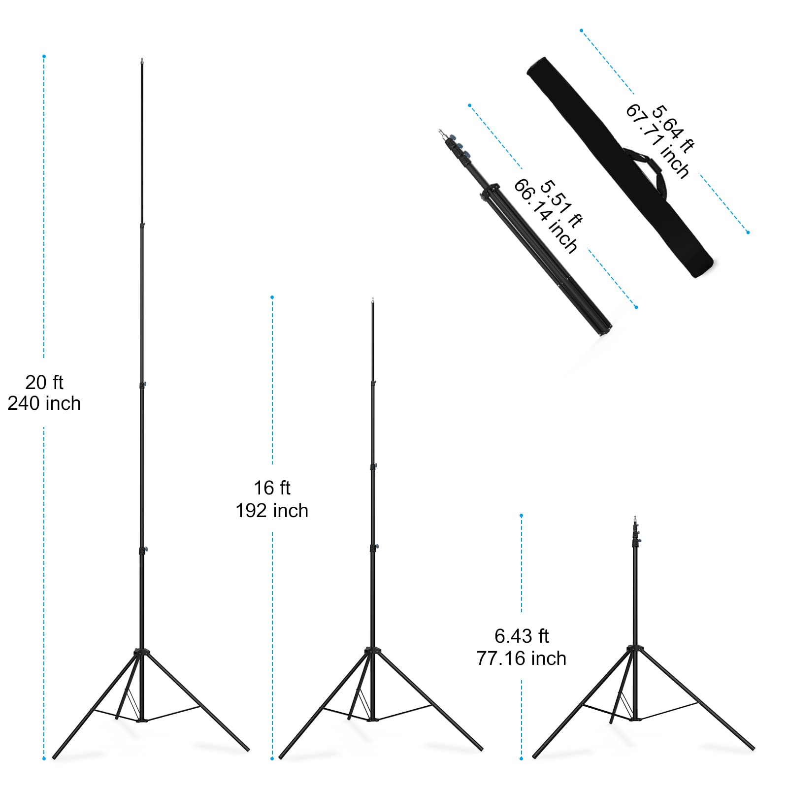 Gltire 20Ft/240Inch Heavy Duty Light Stand, 20'/600Cm Sky High Tripod Stand With Bag Air Cushioned Metal Light Stand For Video Camera Sports Photography, Lights, Photo Studio Camera Gimbal Stabilizer