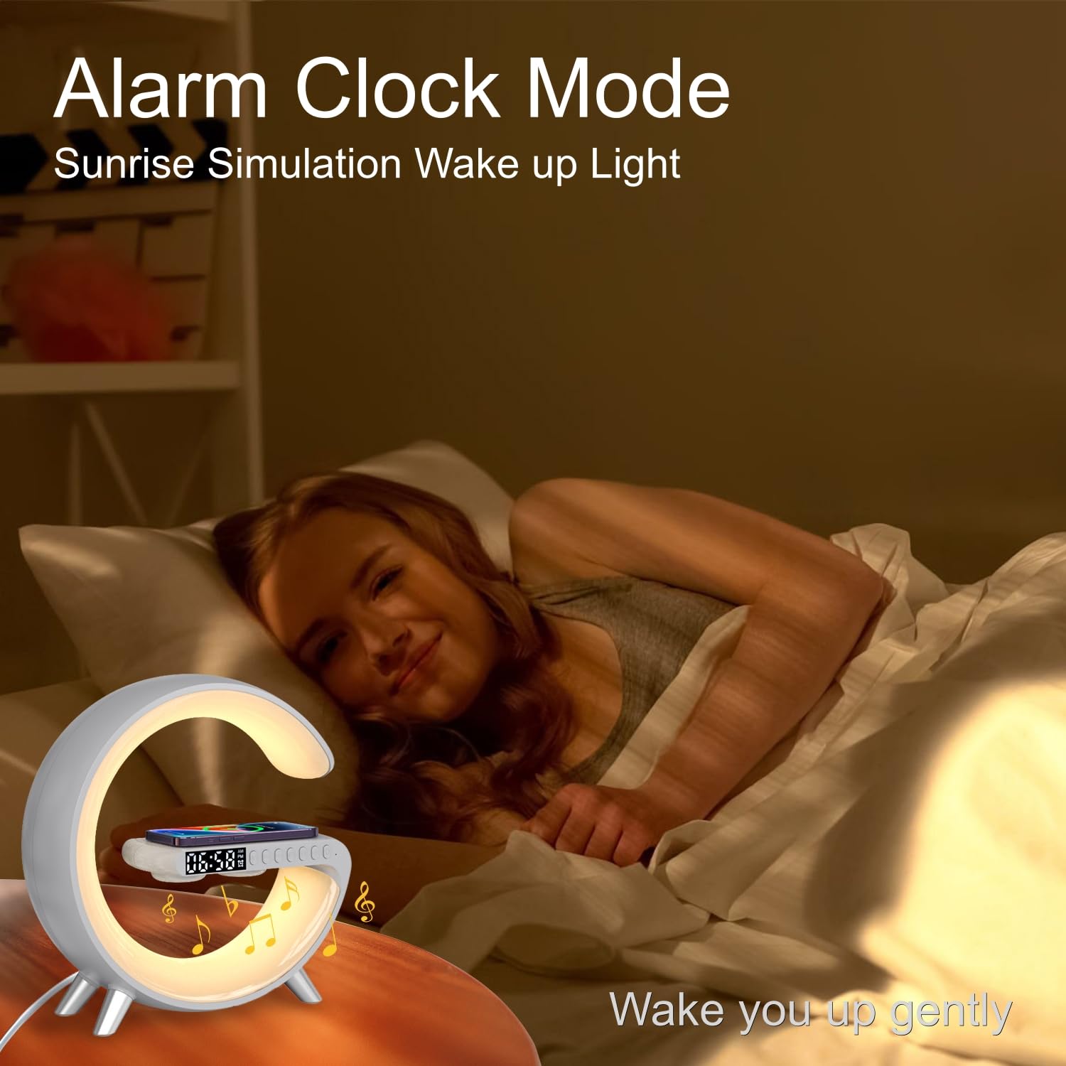 Treligate Table Lamp With Wireless Charger, Atmosphere Lamp With White Noise, Smart Light Sound Machine, Bluetooth Speaker With Alarm Clock, App Control Night Light Lamp For Bedroom【Large G Nh-69】