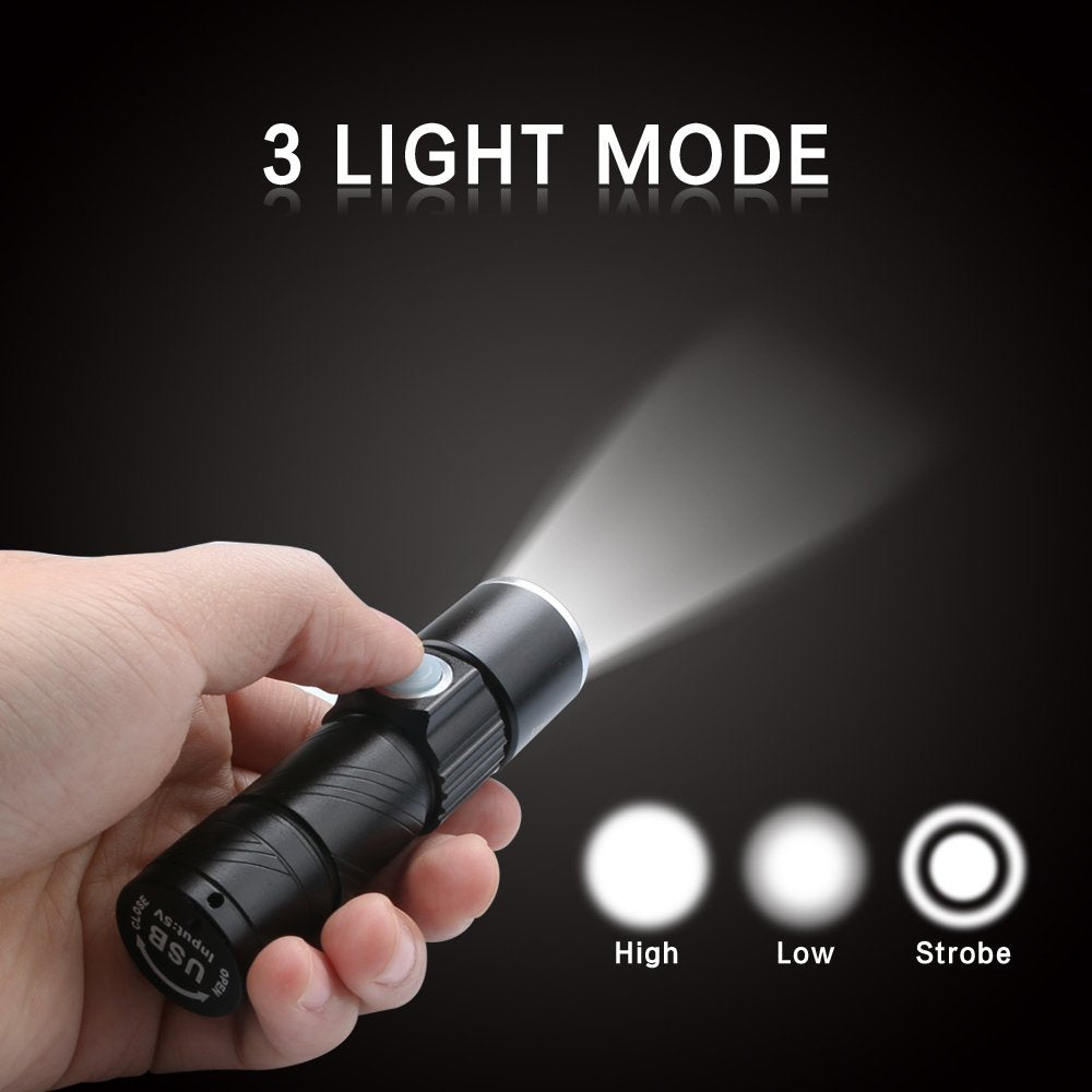 Xy Zone Wreow Mini Usb Rechargeable Flashlight Led Flashlights 3 Light Modes And Zoomable, Ip65 Water-Resistant Super Bright Pocket Torch Light For Camping, Hiking, Emergency, Edc (2 Pack)