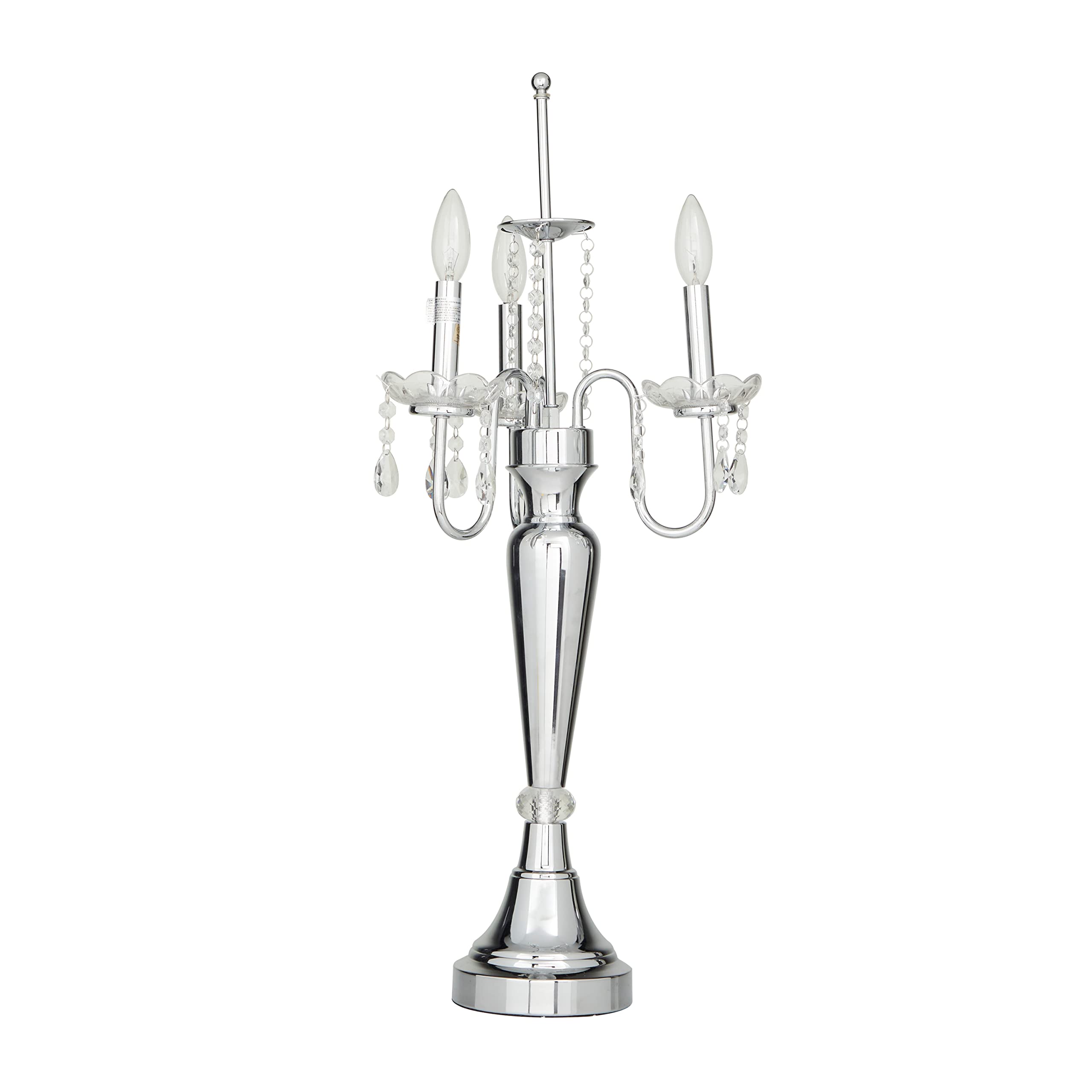 Deco 79 Metal Table Lamp With Dangling Crystals, 16" X 16" X 31", Silver