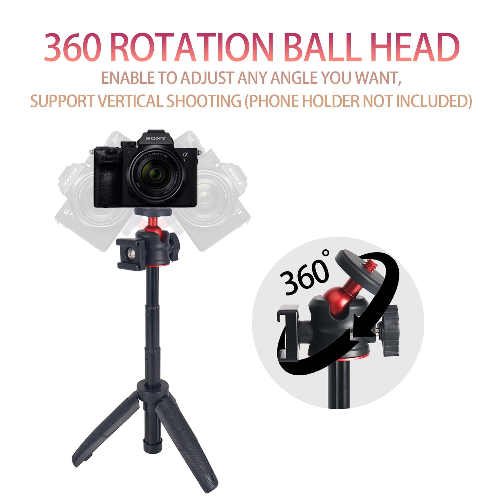 Loiezuir Mini Tripod Stick For Camera, 1/4" Screw Universal For Insta360/Sony/Canon/Nikon/Fujifilm Vlog Camera Extendable Camera Tripod 4 Levels Adjustment 360° Ball, Video Shooting Filming Table Stand (Black)