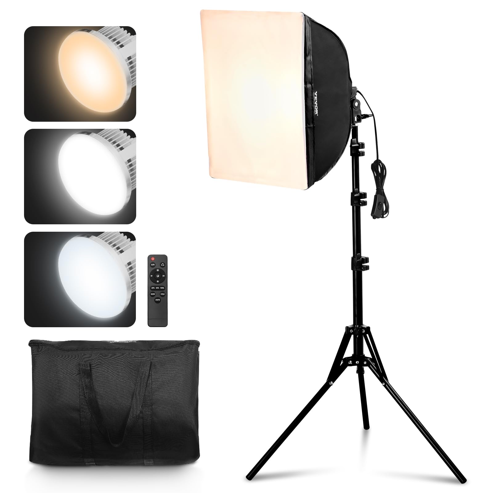 Vevor Softbox Lighting Kit, 16" X 16", Professional Softbox With 45W Led Bulbs, 3000-6500K Adjustable Color Temperature, Tripod Stand, Studio Lights For Photography, Vedio Recording, Live Streaming