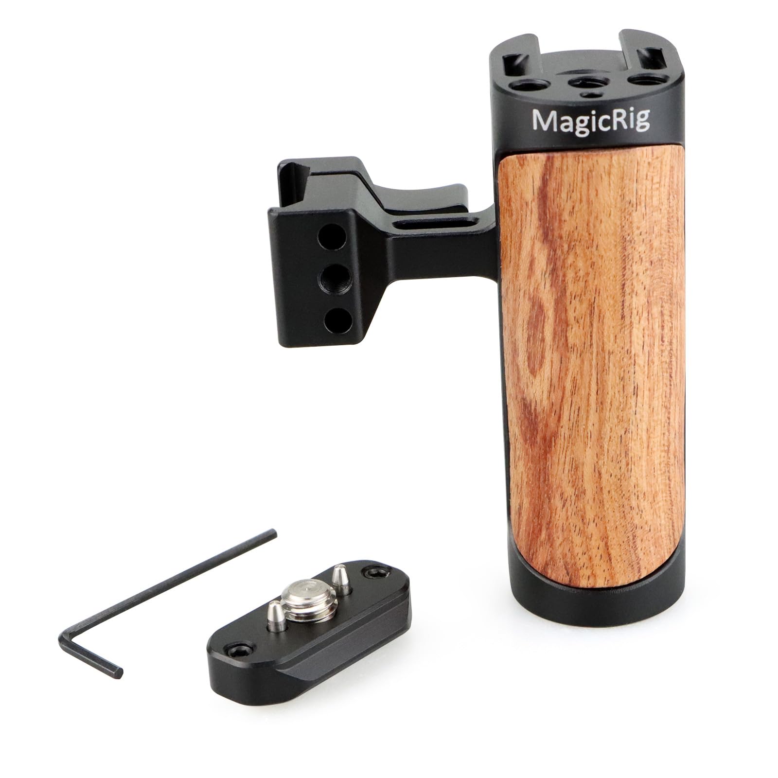 Magicrig Mini Nato Side Handle With Nato Rail 39Mm For Dslr/Small Camera Cage, Left/Right Wooden Handgrip With Cold Shoe Arri 3/8" Hole 1/4" Holes