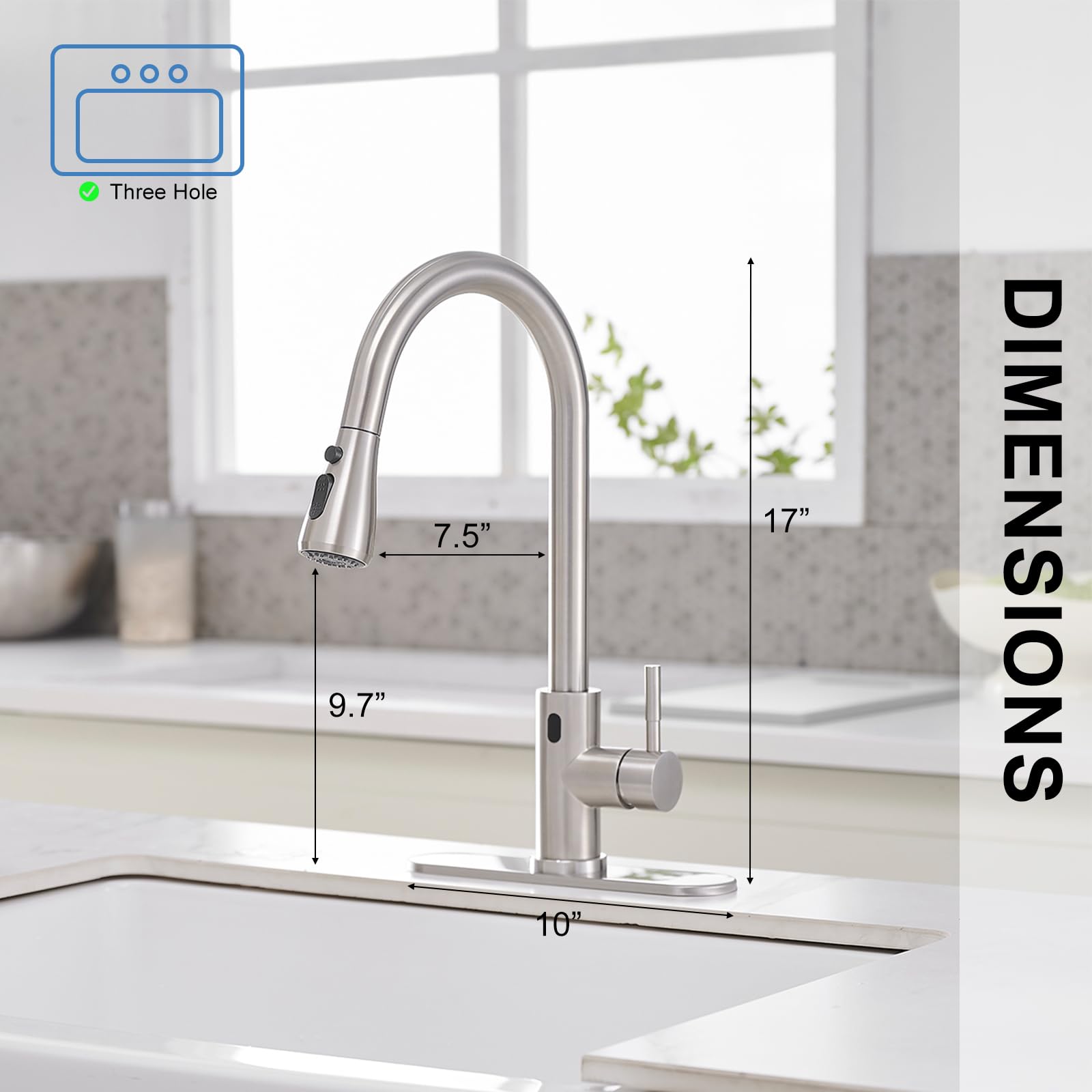 Bwe Touchless Kitchen Faucet With Pull Down Sprayer,Single Handle Motion Sensor Kitchen Sink Faucet,High Arc Smart Commercial Faucet For Kitchen Sink Hands-,Brushed Nickel