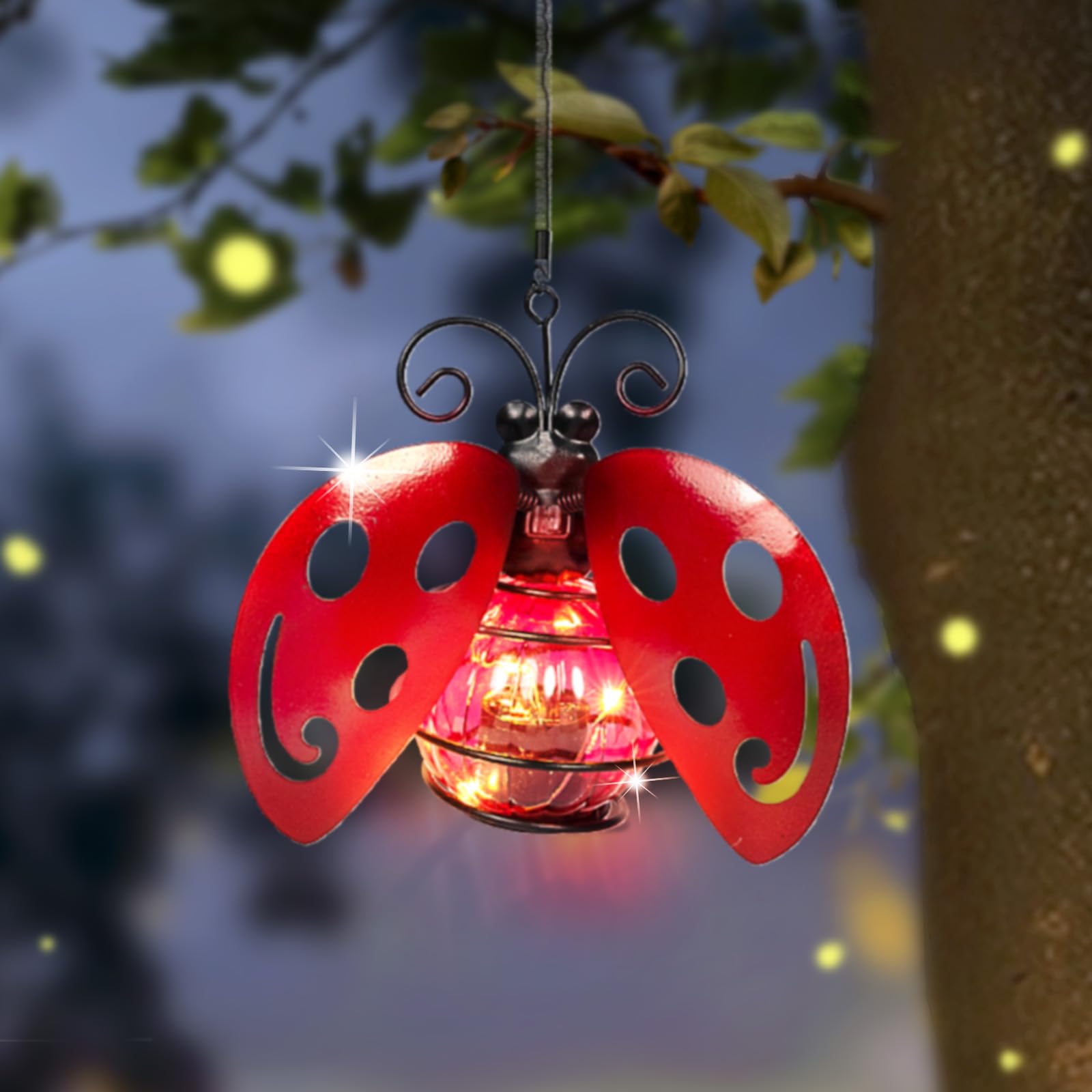 Vbioa Solar Hanging Ladybug Lights Led Waterproof Powered Outdoor Garden Decor Light Unique Decorations For Sister Birthday Gardening  For Mom Women Yard Path Front Porch Balcony Backyard
