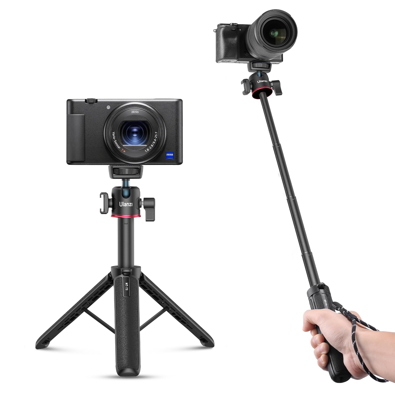 Ulanzi Mt-73 Extension Pole Tripod, Mini Selfie Stick Tripod Stand Handle Grip For Webcam Canon G7X Mark Iii Sony Zv-1 Rx100 Vii A6400 A6600 Cameras Vlogging