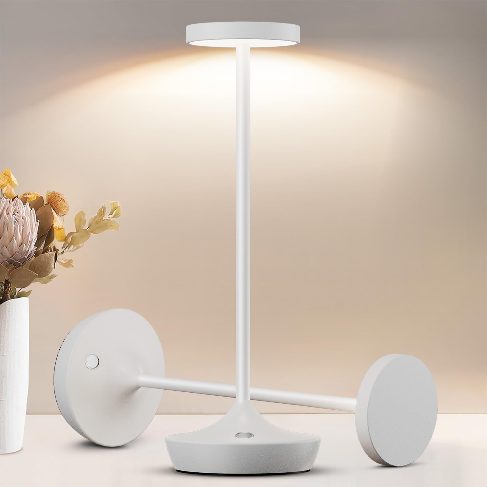 Tpczqj 2 Pack Led Cordless Table Lamp Rechargeable，Outdoor Battery Operated Desk Lamp Touch 3 Color Dimming Portable Waterproof Night Light For Patio/Restaurant/Dining/Home (White)