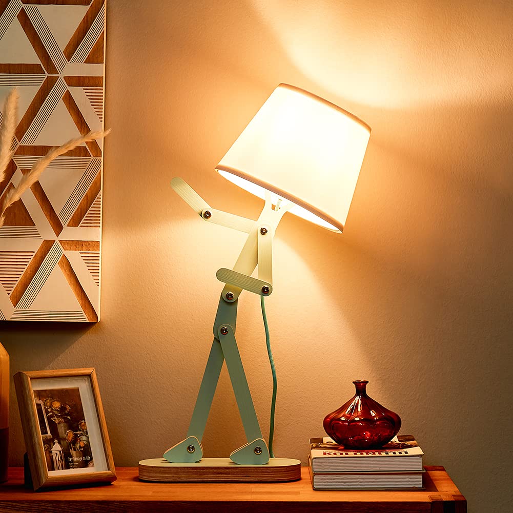 Hroome Cool Kids Desk Lamp Swing Arm Wood Adjustable Aqua Blue Fun Table Lamp Bedside Light For Reading//Girls/Boys/Bedrooms/Living Room/Office - Pea Green, Bulb Included